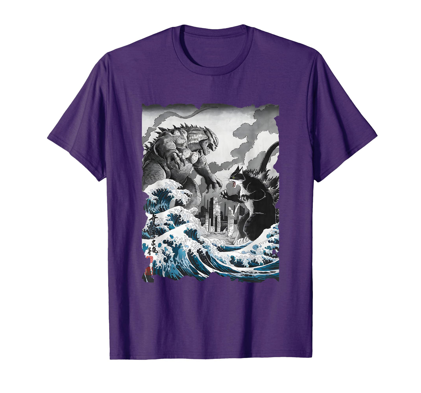 Kaiju Vs. Catzilla Sumi-e - Vintage Kanagawa Japanese Art T-Shirt