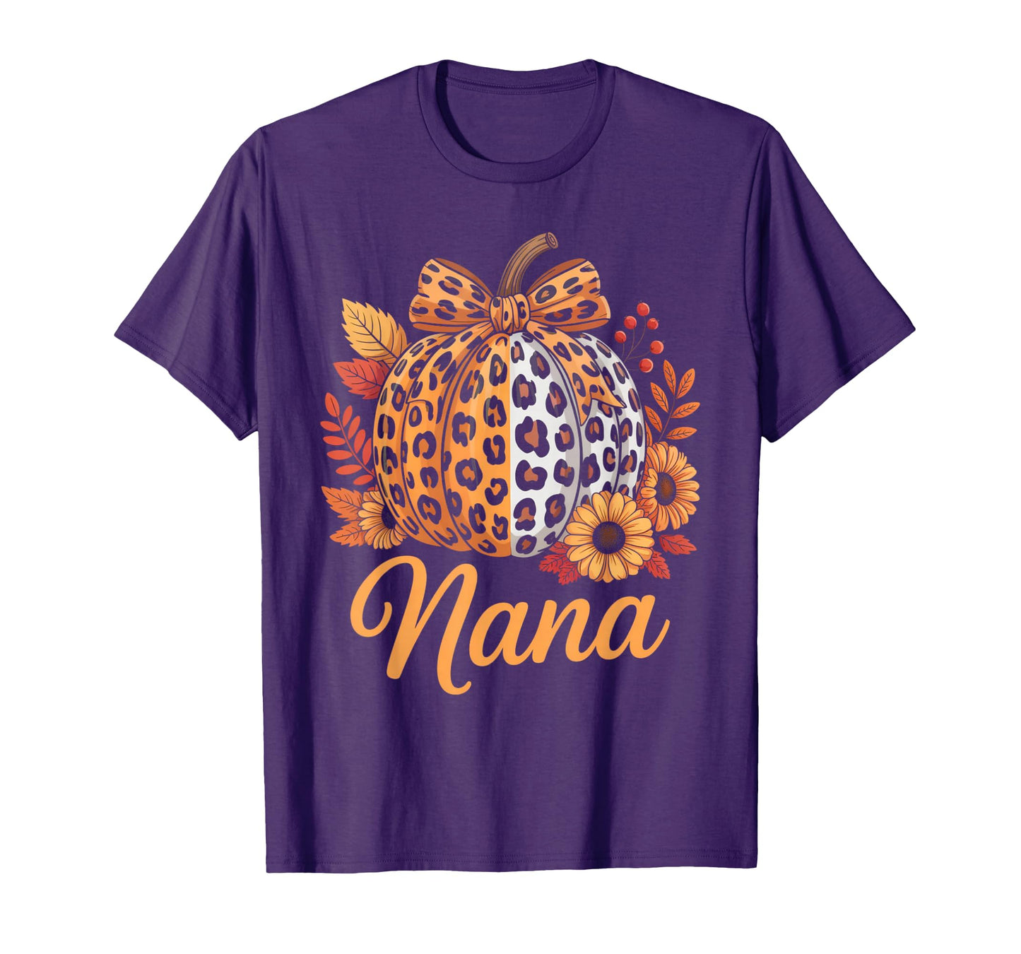 Nana Thanksgiving Leopard Pumpkin Sunflower Coquette Bow Tee T-Shirt