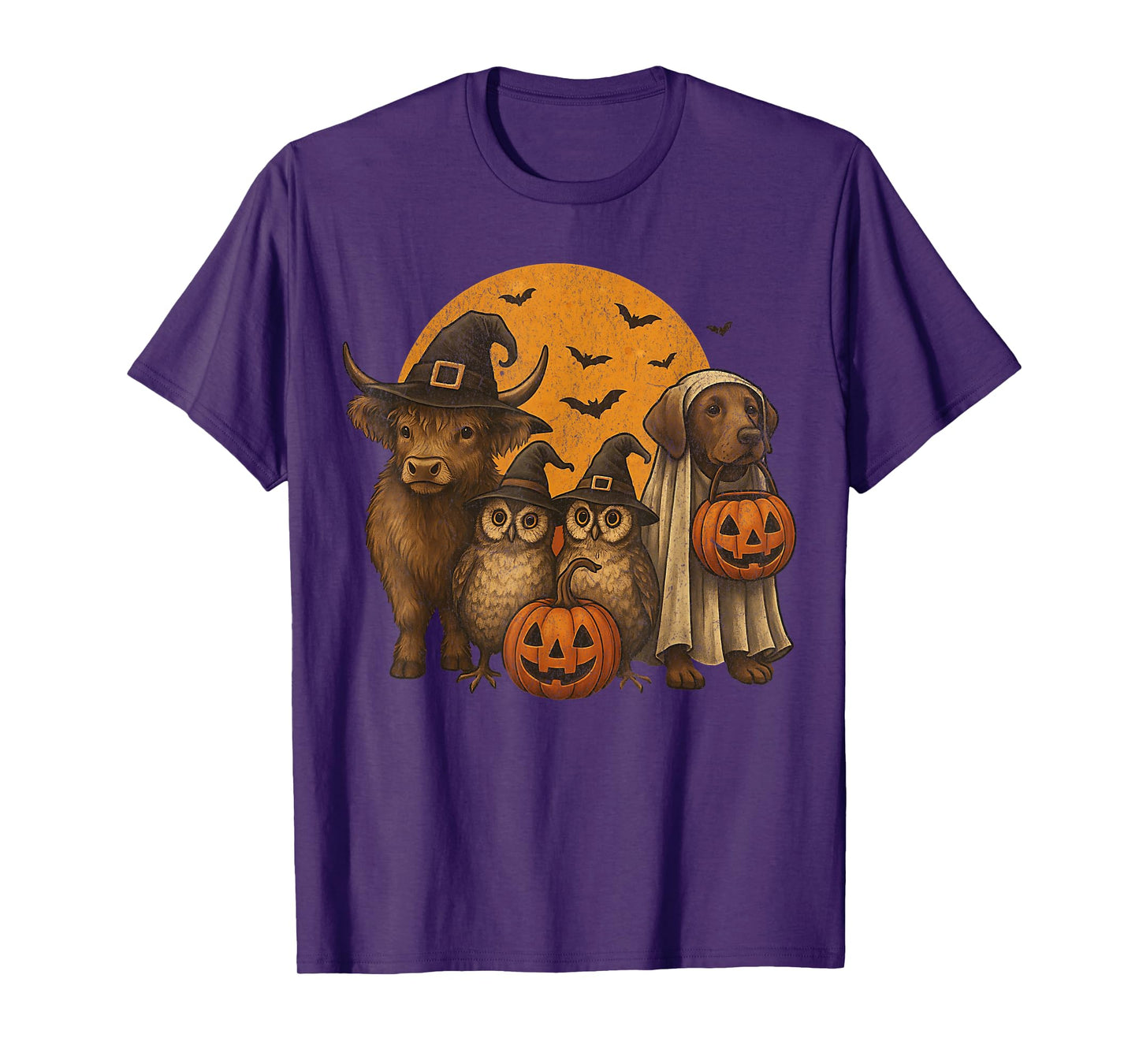 Retro Farm Frights Highland Cow Fall Halloween Animals T-Shirt