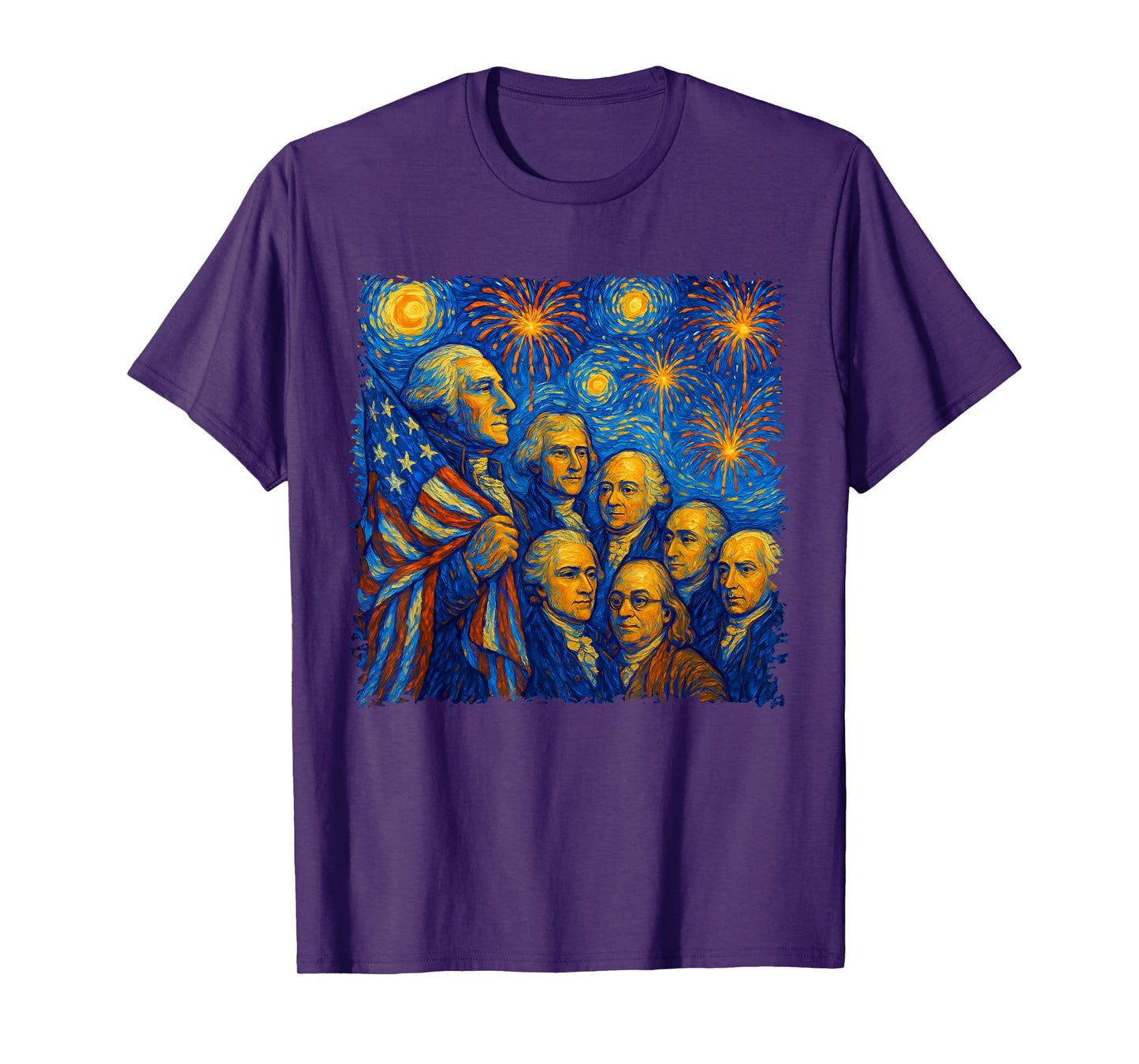 Founding Fathers Starry Night Van Gogh 4th Of July Men Women T-Shirt