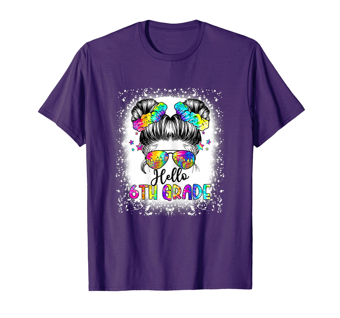Hello 6th Grade Messy Hair Bun Girl Back To School First Day T-Shirt