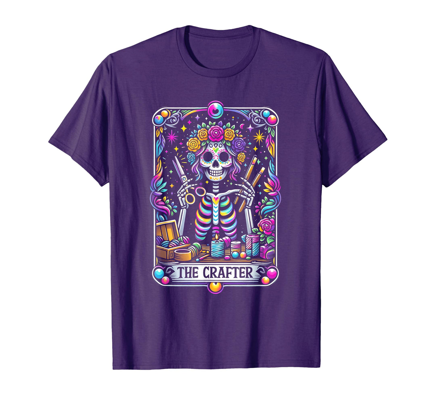 Funny Sugar Skull Crafty The-Crafter Tarot Card Skeleton T-Shirt