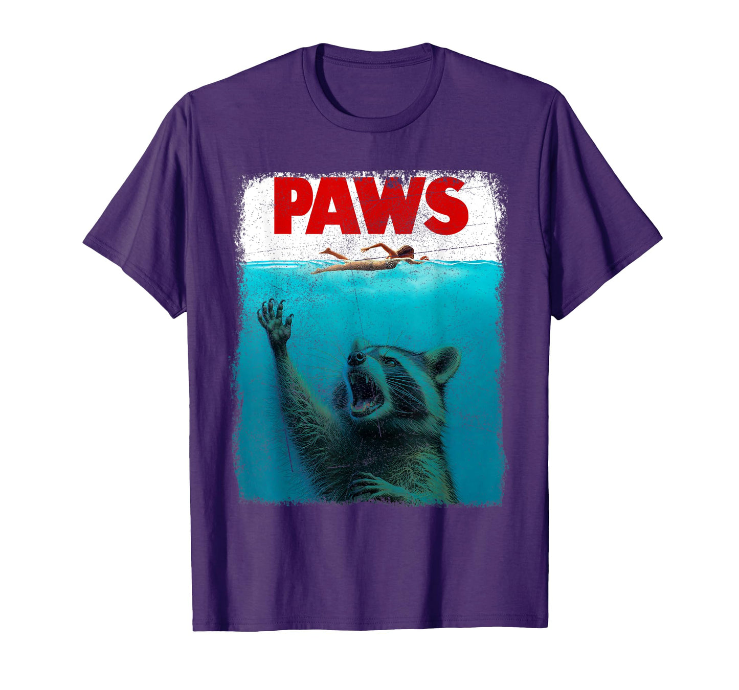 Raccoon Paws Funny Swimming Shark Vintage Retro Humor T-Shirt