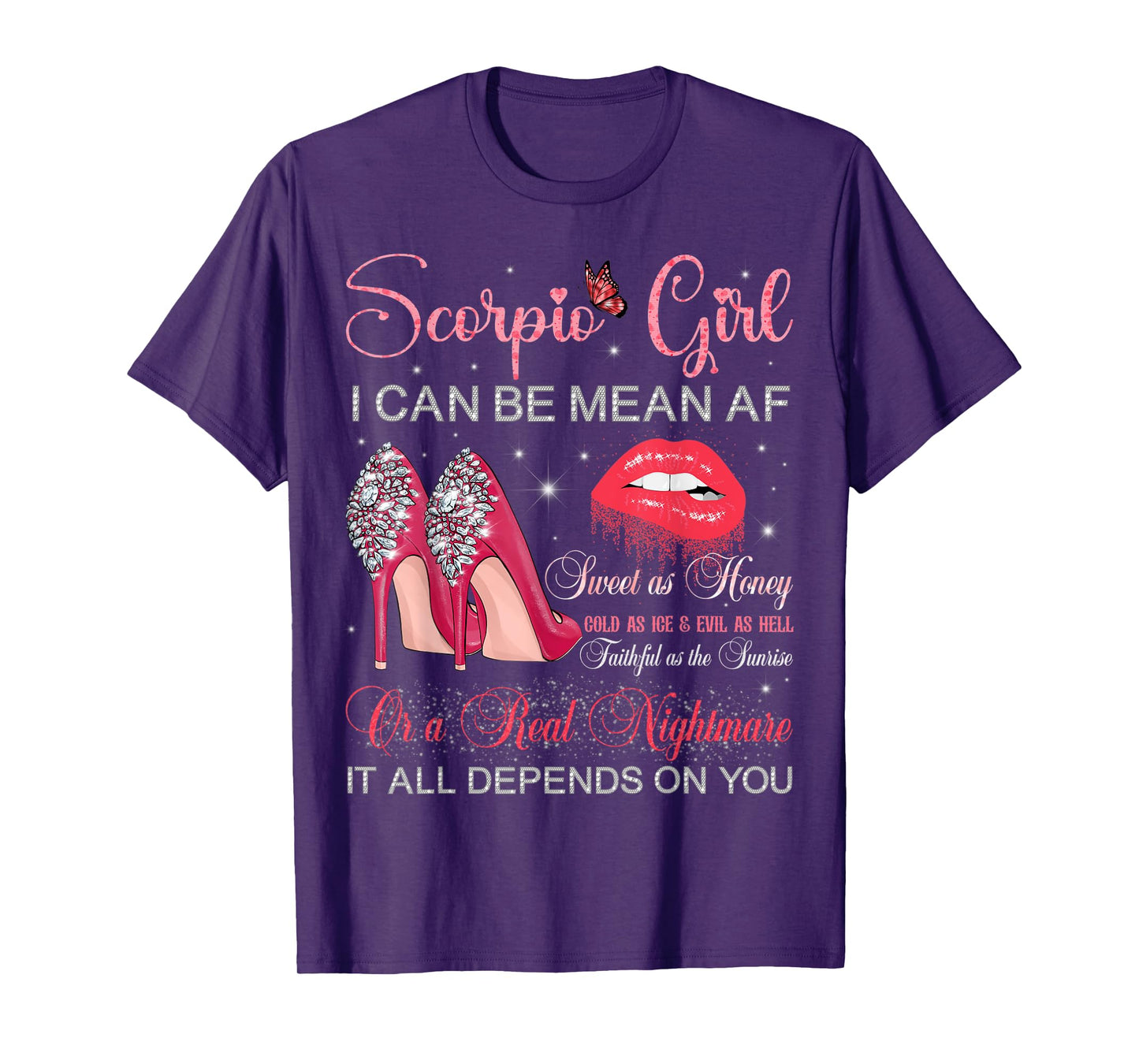 Scorpio Girl Birthday High Heels Dripping Lips Butterfly T-Shirt