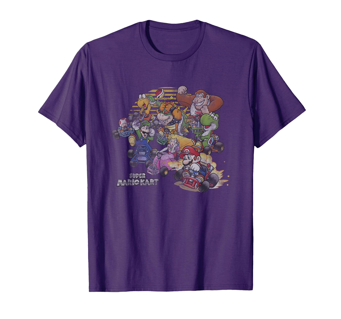 Super Mario Kart Sunset Racing Group Shot Distressed T-Shirt