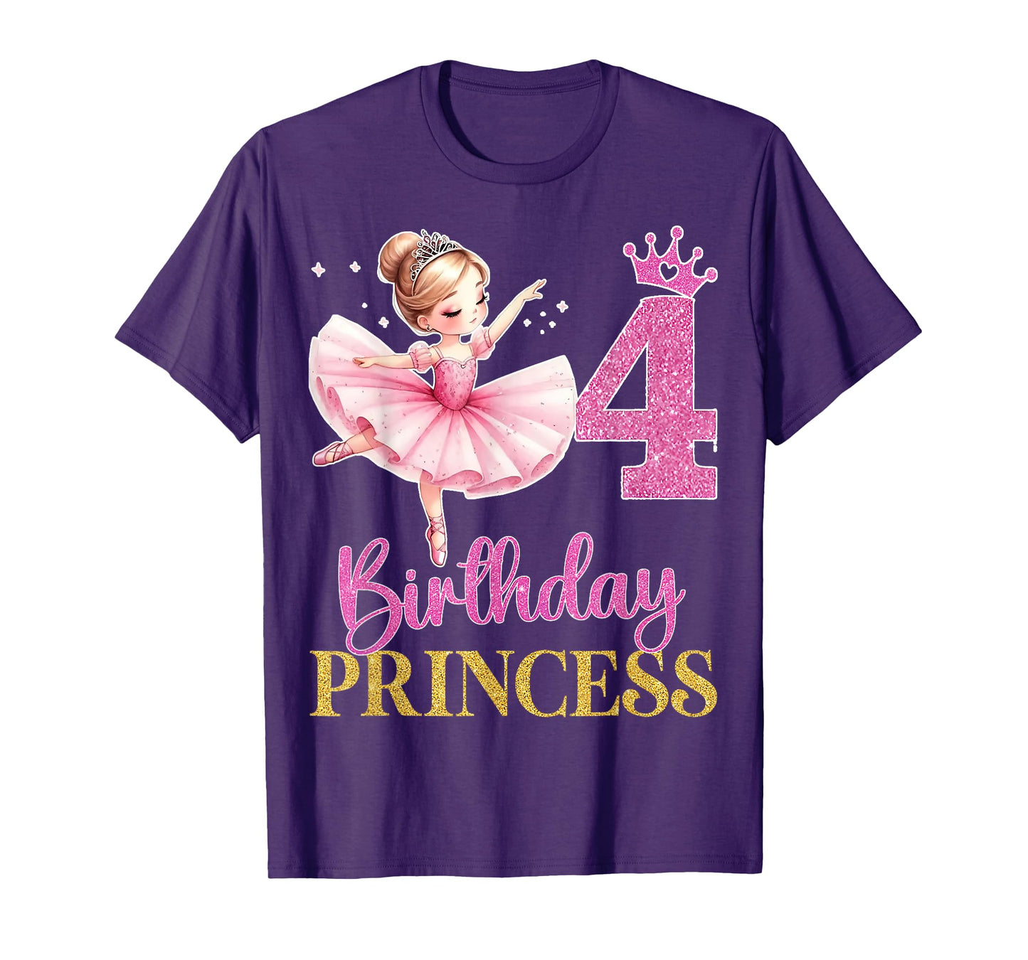 Kids Dancing Into 4 Years Old 4th Birthday Ballerina Girls T-Shirt