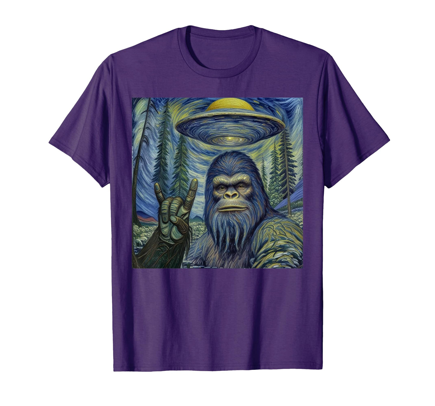 Bigfoot Starry Night Van Gogh Bigfoot Lover For Mom Dad Kids T-Shirt