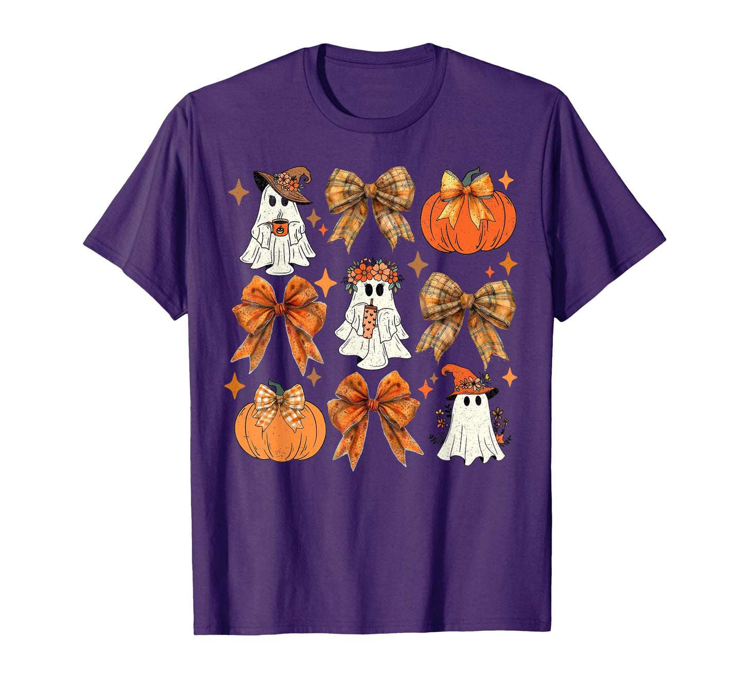 Funny Halloween Fall Coquette Bow Pumpkin Cute Ghost Costume T-Shirt