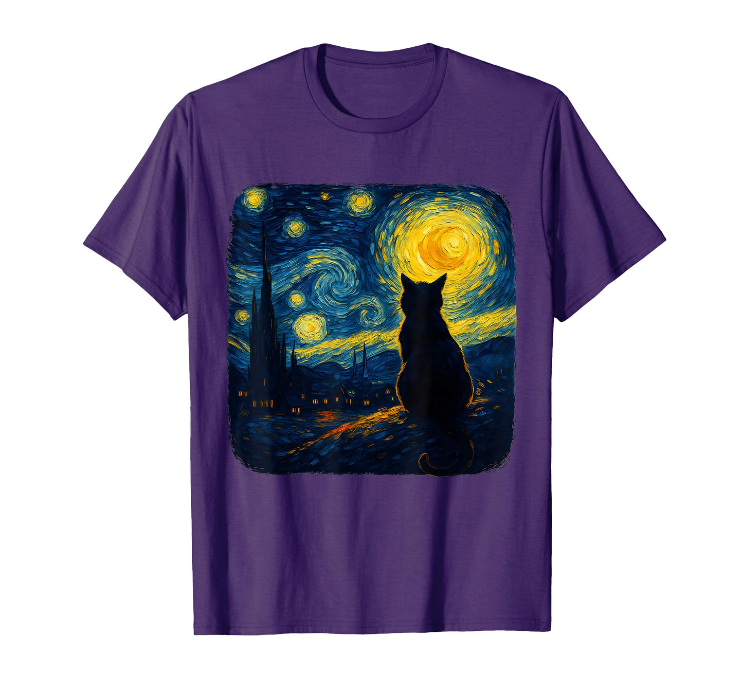 Cat Starry Funny Night Cat Lover Van Gogh Cat Mom Cat Dad T-Shirt