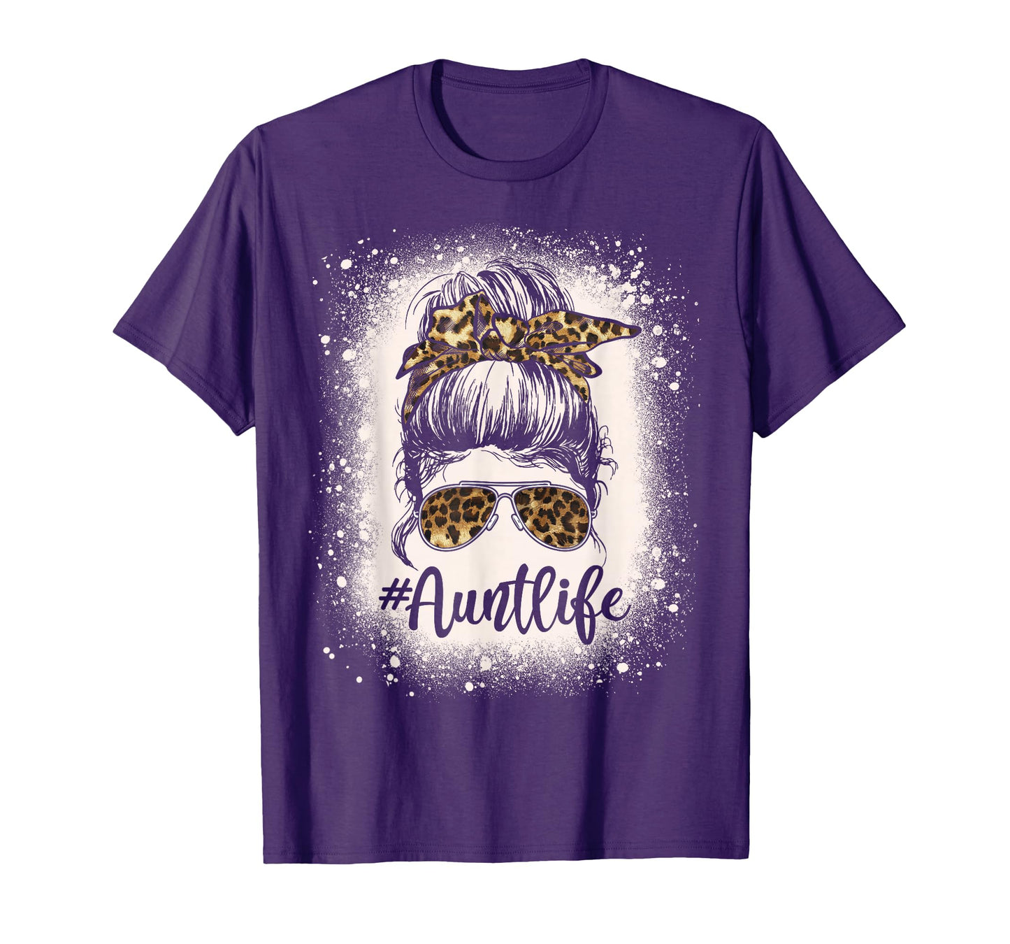 Leopard Aunt Life Messy Bun Bleached Auties Girl Mothers Day T-Shirt