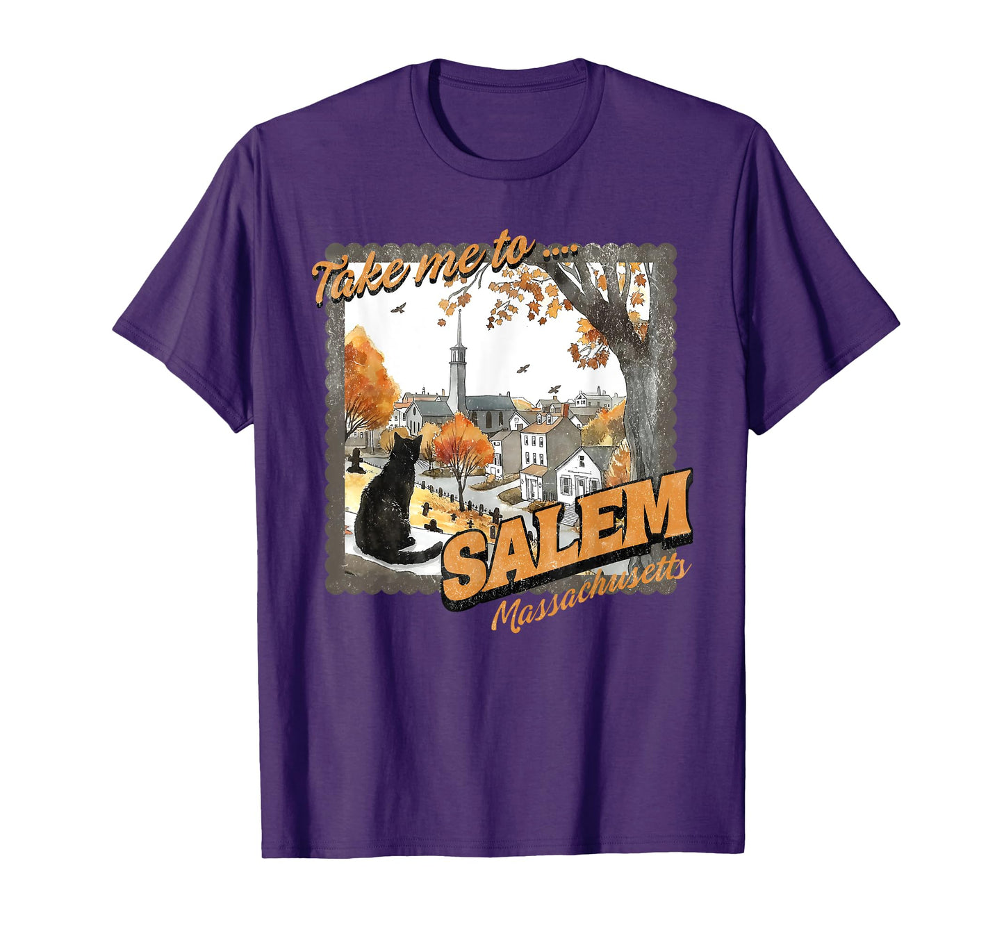 Take Me To Salem Massachusetts Black Cat Witch Halloween T-Shirt