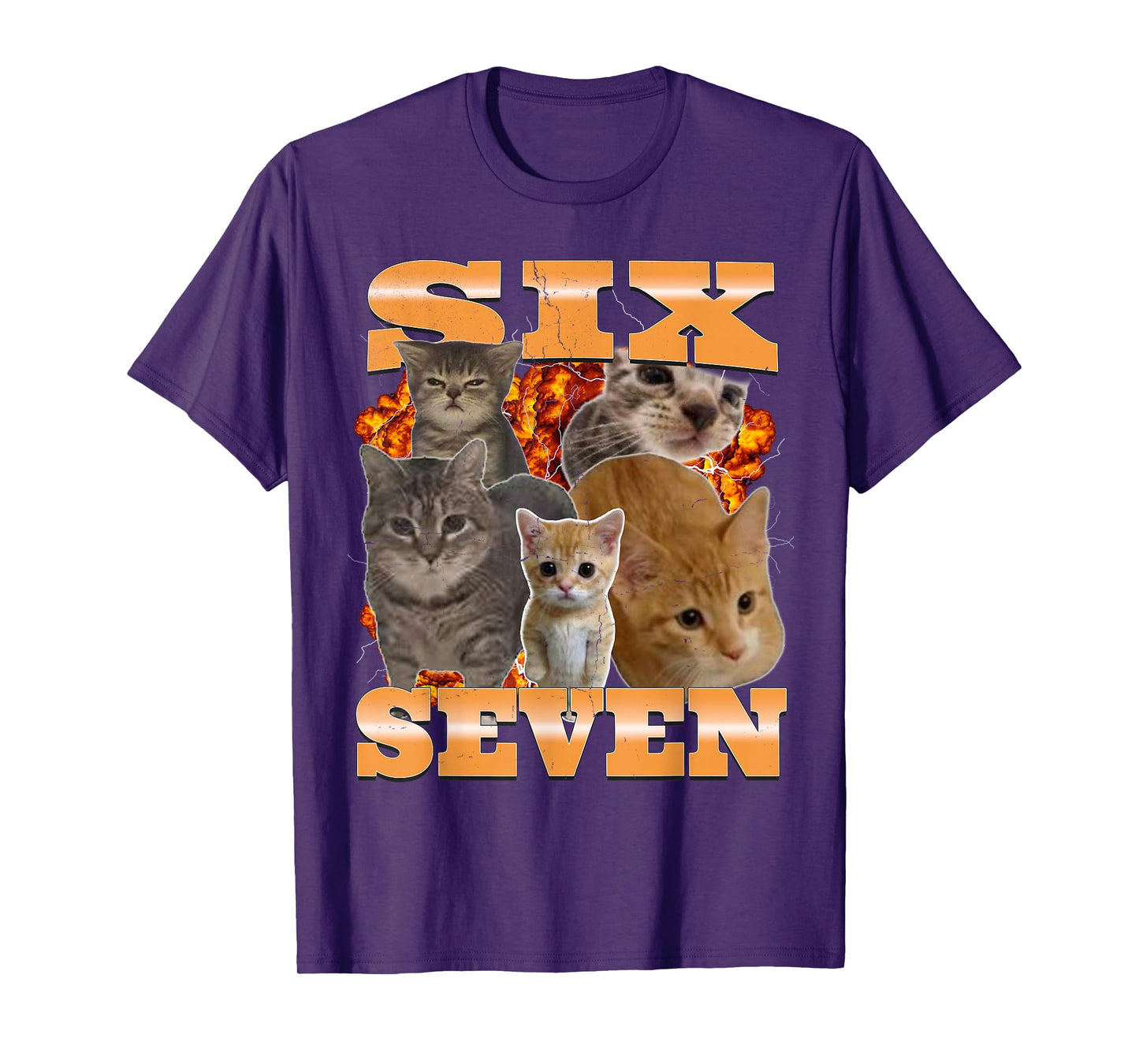Six Seven Cat Meme Funny Bootleg Graphic T-Shirt