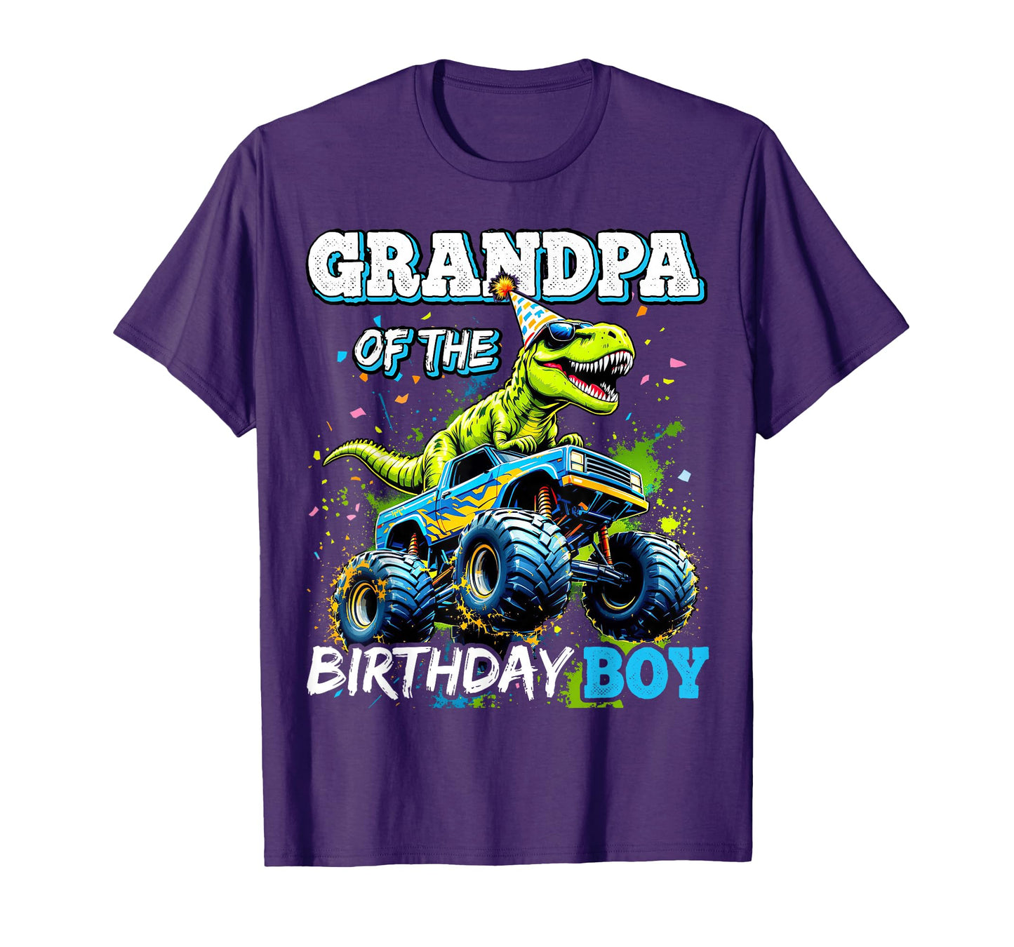 Grandpa of the Birthday Boy Monster Truck Dinosaur Party T-Shirt
