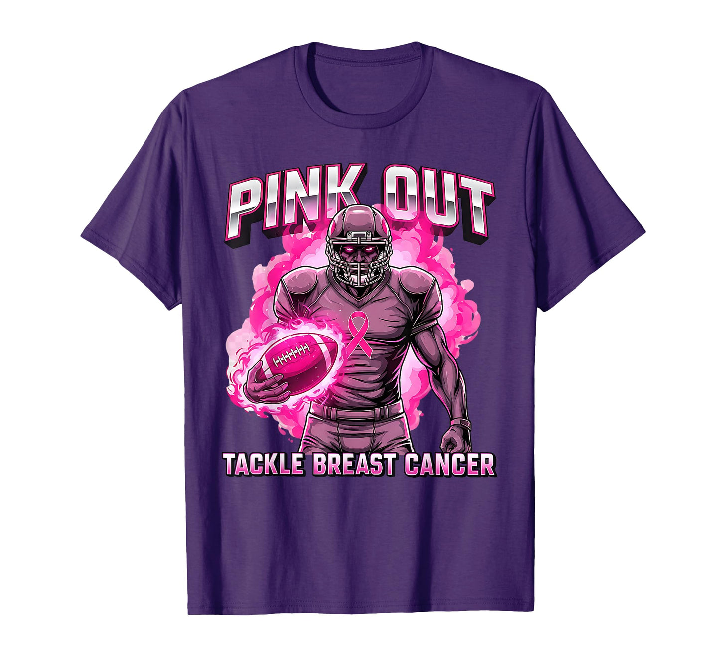 Pink Ribbon Football Pink Out Tackle Breast Cancer Awareness T-Shirt