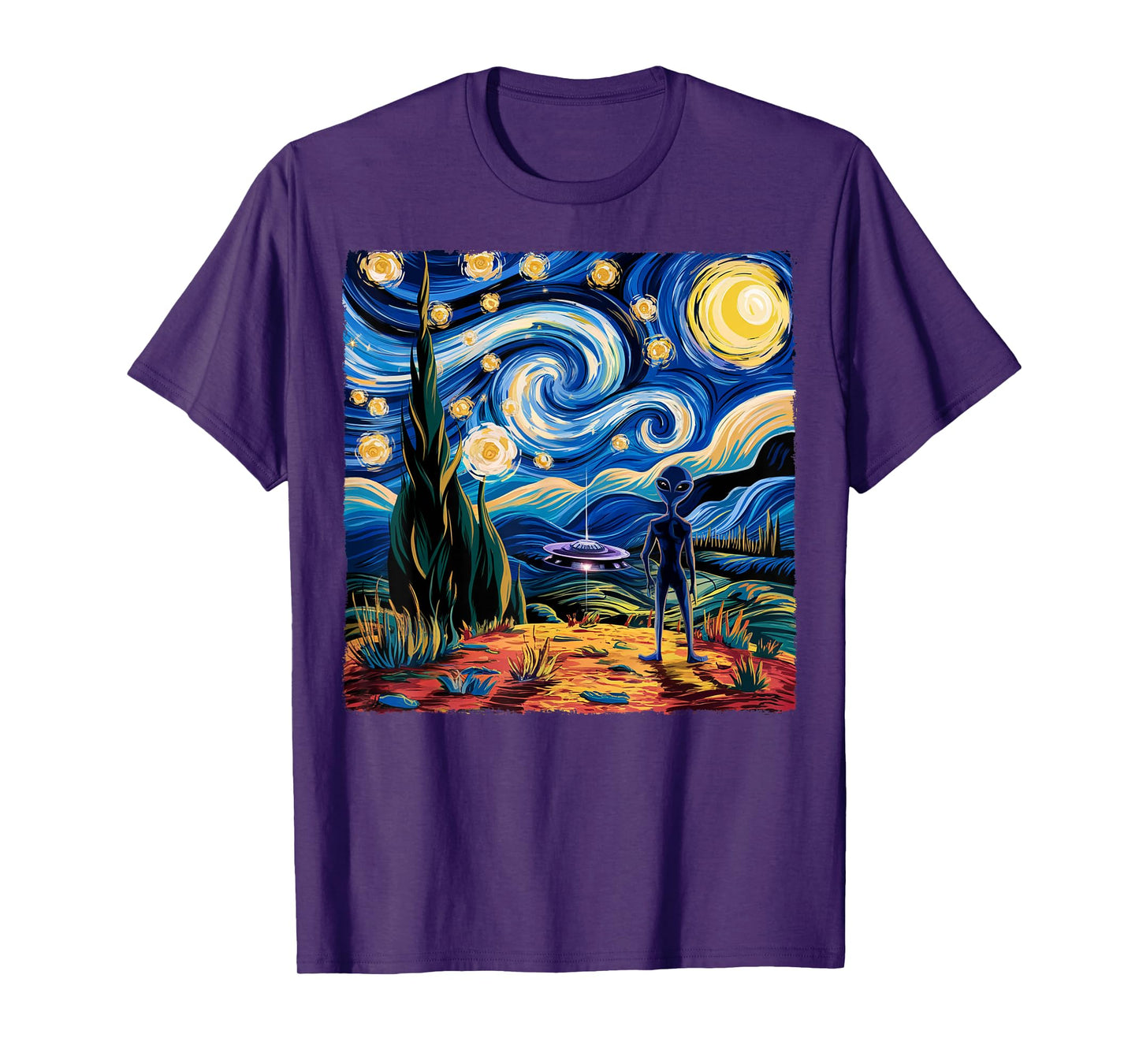 Alien Van Gogh Starry Night UFO Gifts For Men Women Boys Kid T-Shirt