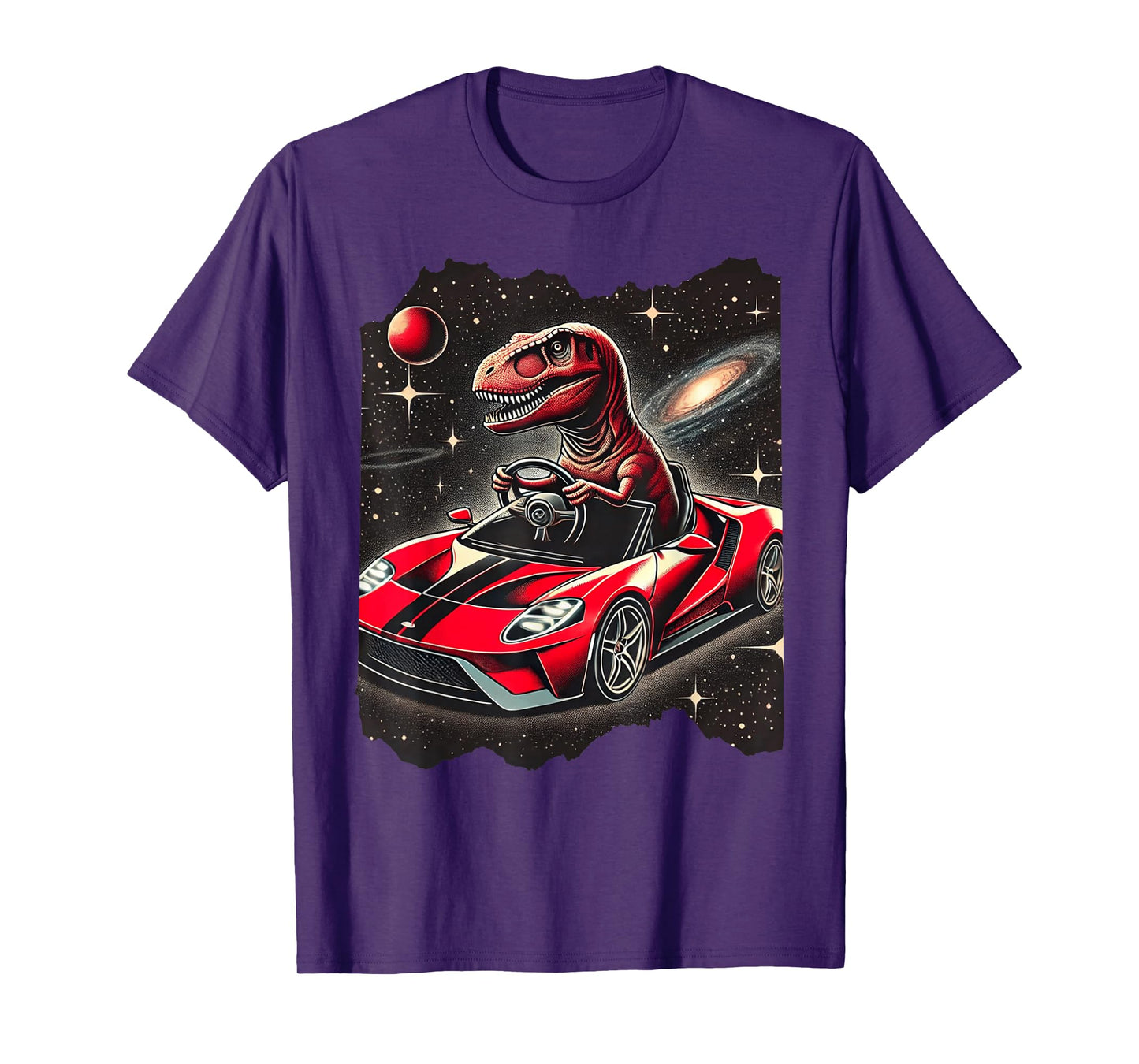 T Rex Dinosaur Driving Sports Car In Space Tyrannosaurus Rex T-Shirt