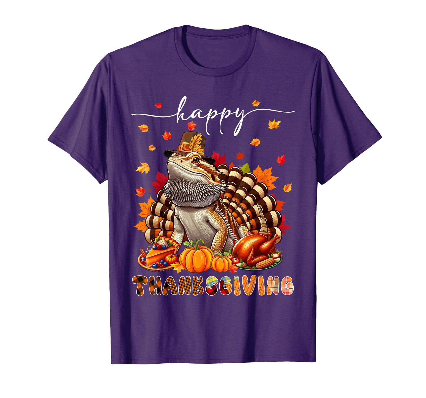 Wild Animal Thanksgiving Costume Happy Thanksgiving Bearded Dragon Turkey Fall Leaves T-Shirt
