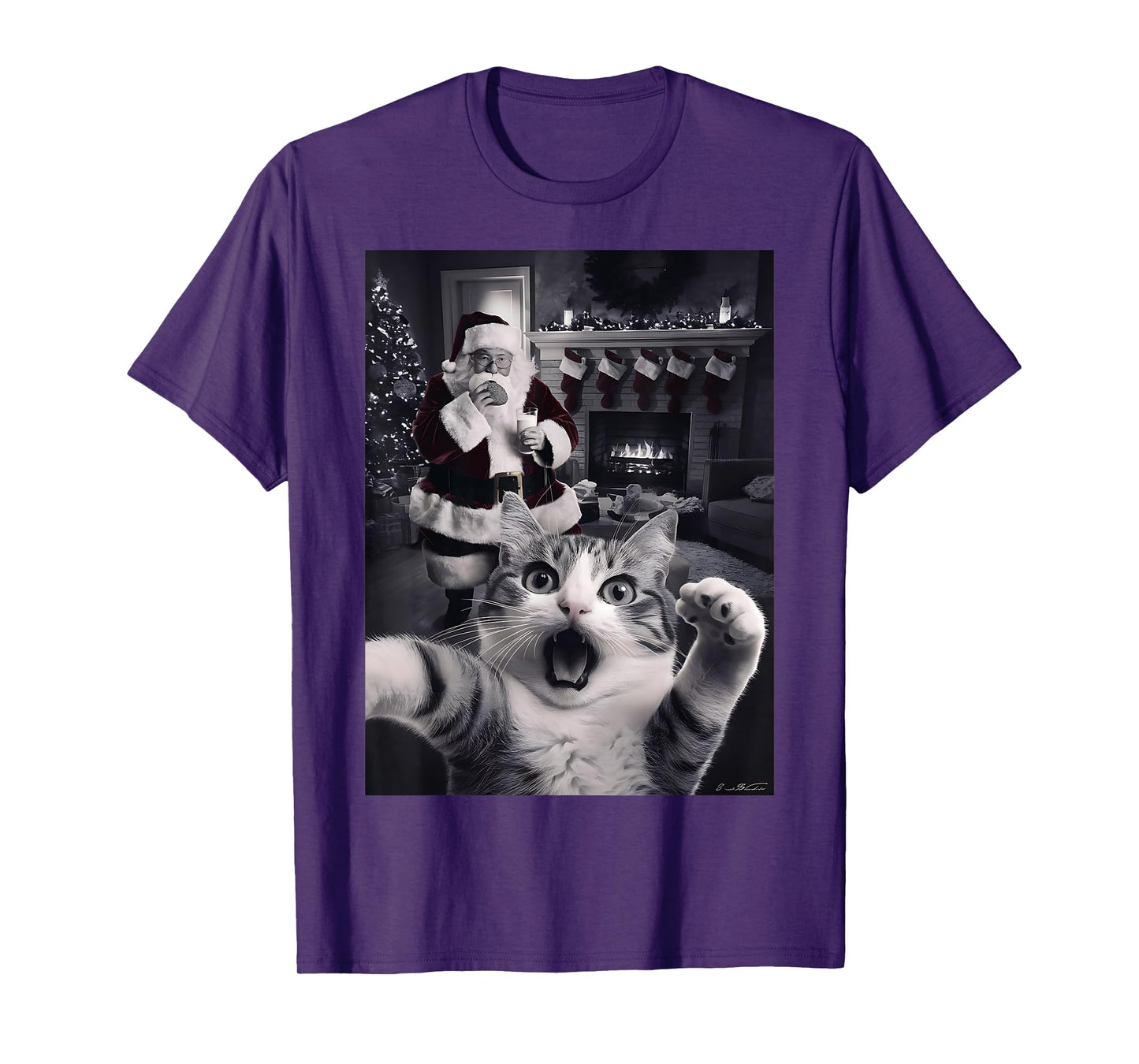 Funny Cat Selfie With Santa Christmas T-Shirt