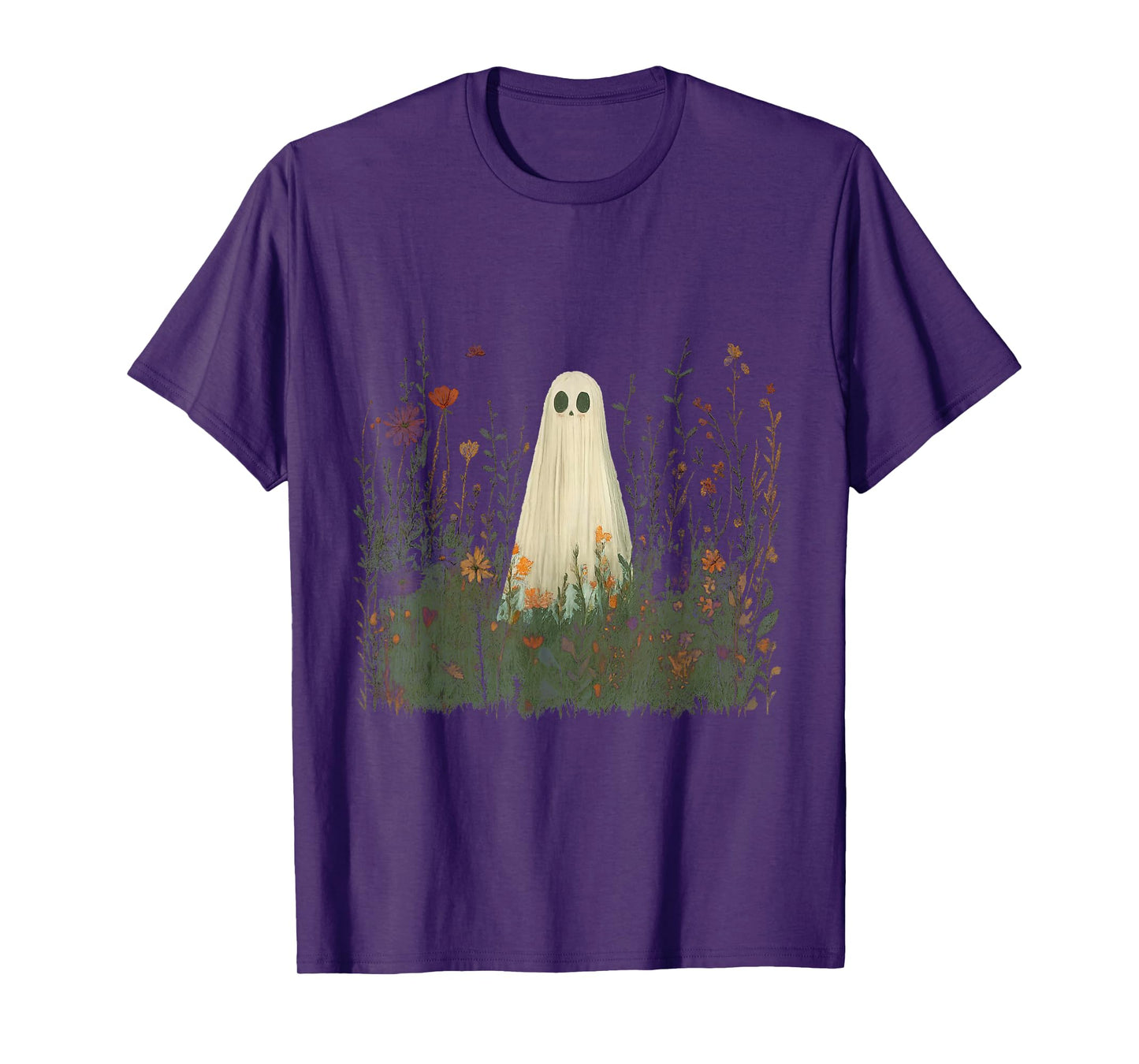 Ghost in Wildflowers Retro Halloween T-Shirt