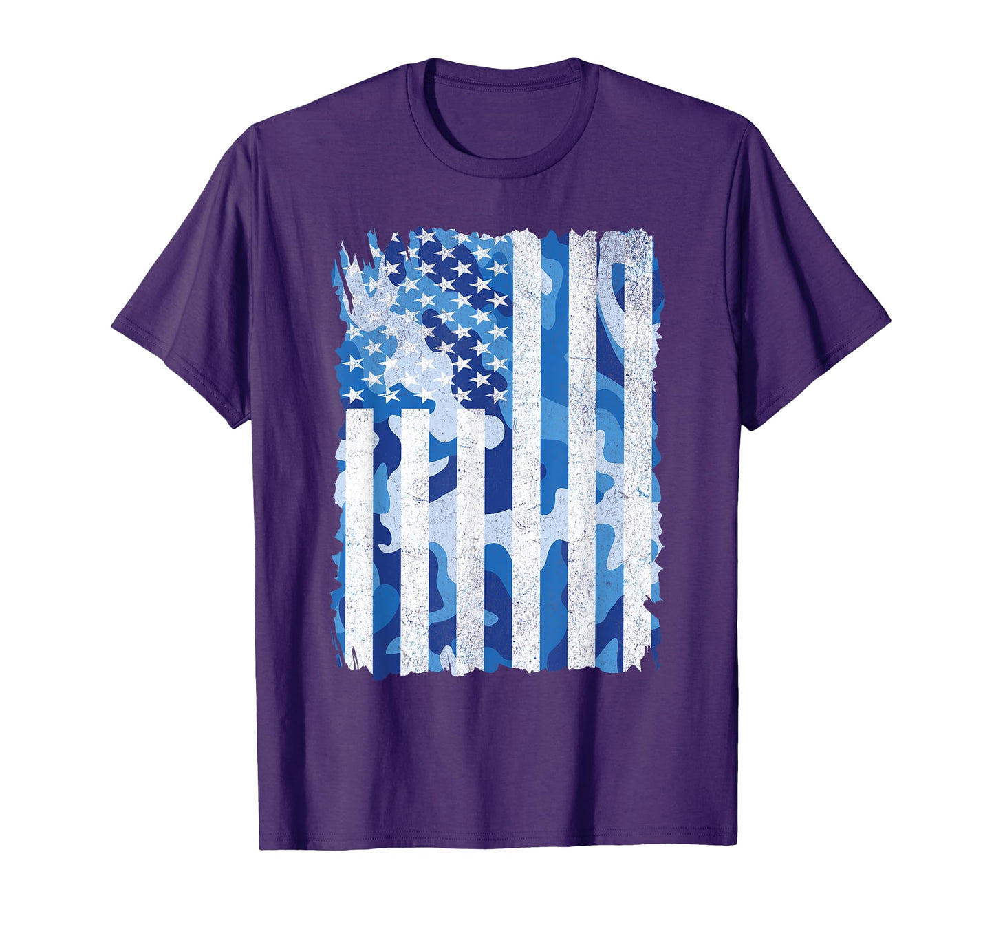 Blue Camo American Flag USA Camouflage Men Boys Youth Kids T-Shirt
