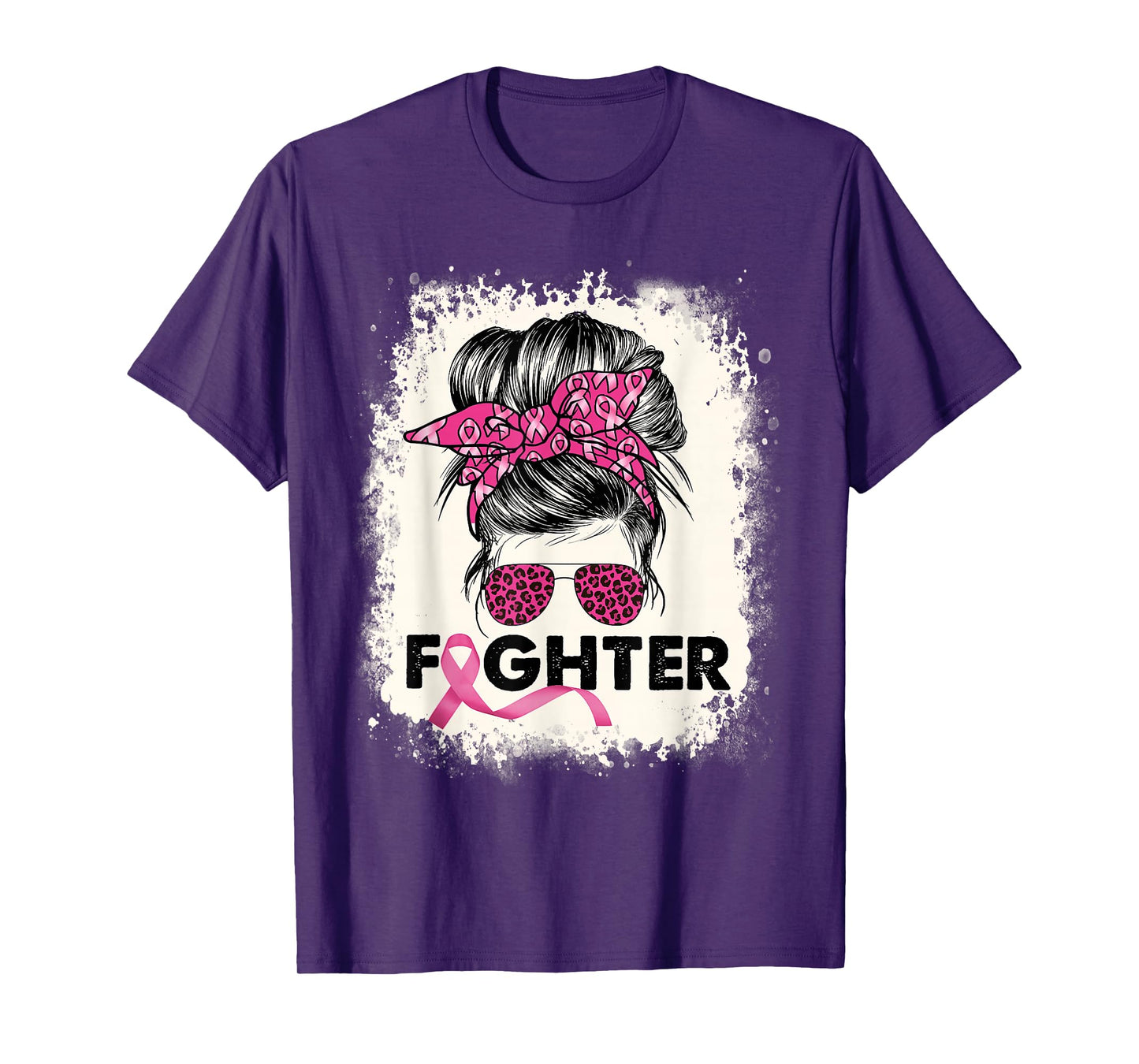 Fighter Messy Bun Breast Cancer Awareness Pink Warrior T-Shirt