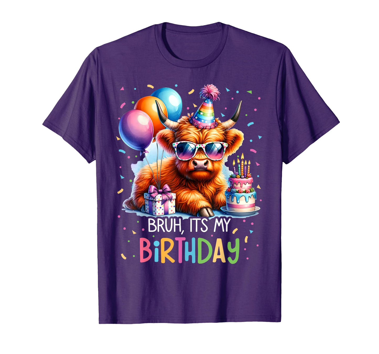 Bruh Its My Birthday Cute Scottish Highland Cow Bday Party T-Shirt
