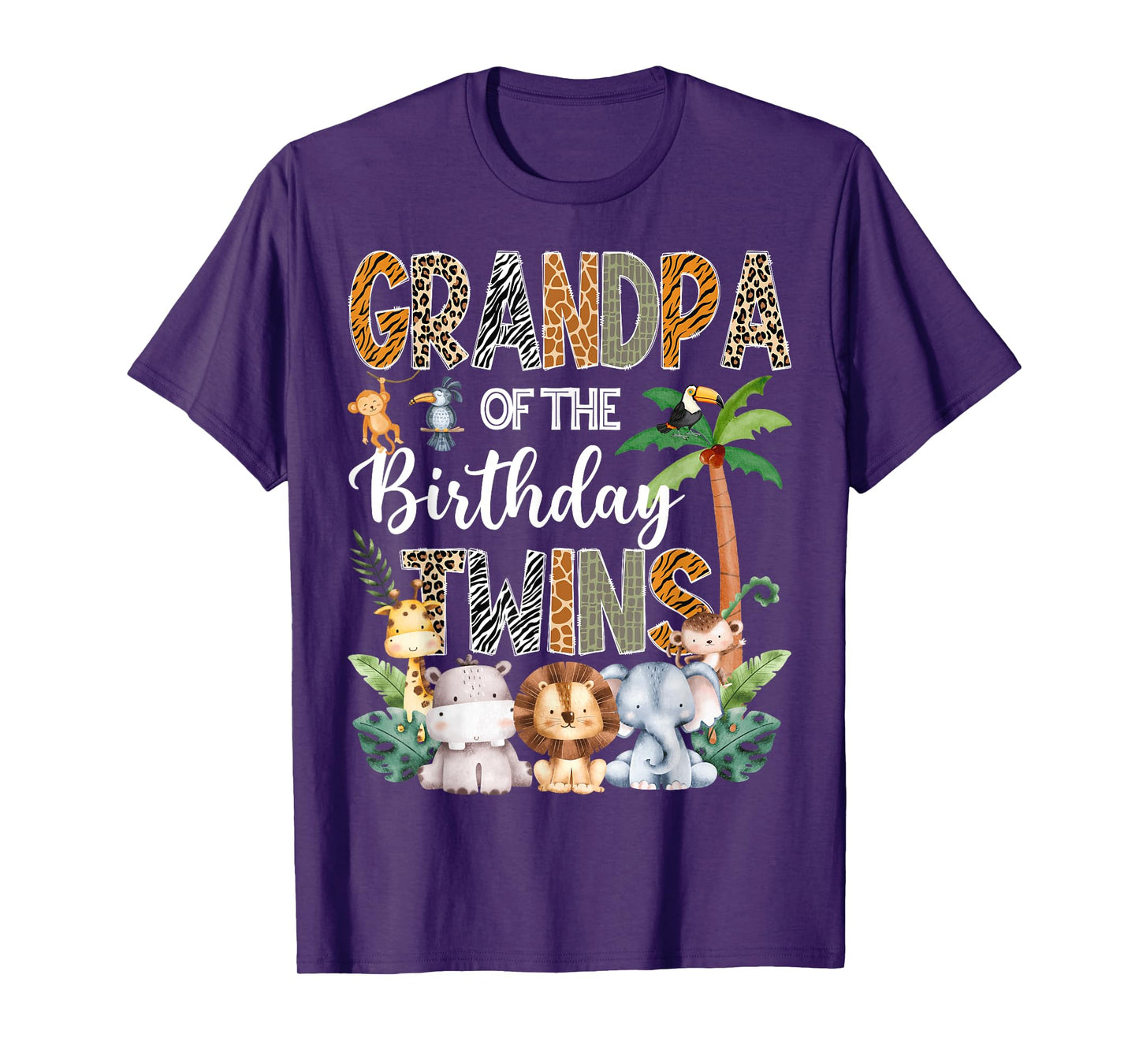Grandpa Of The Birthday Twins Safari Jungle Animal Lover T-Shirt