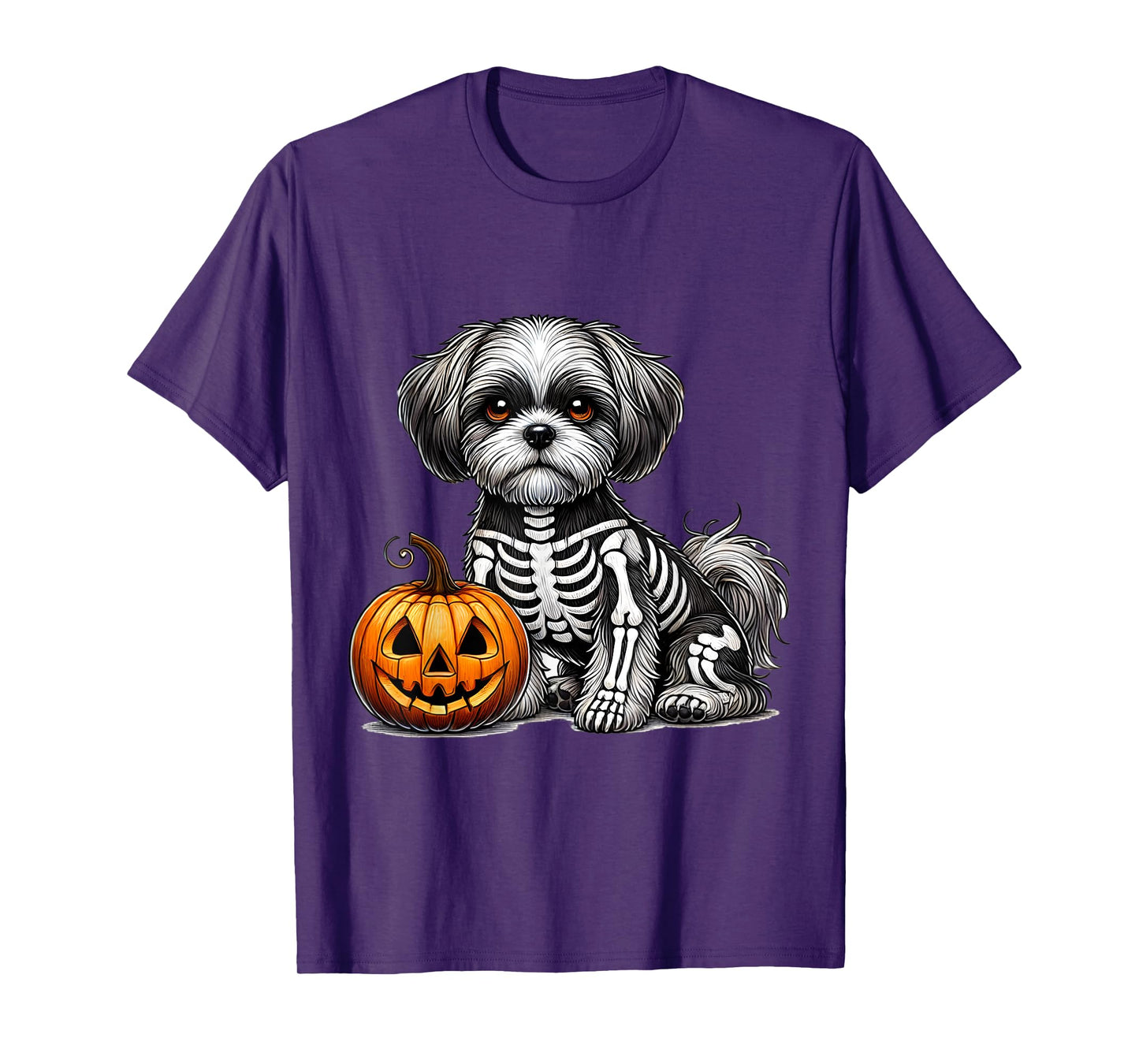 Shih Tzu Skeleton Jack O Lantern Funny Dog Halloween T-Shirt