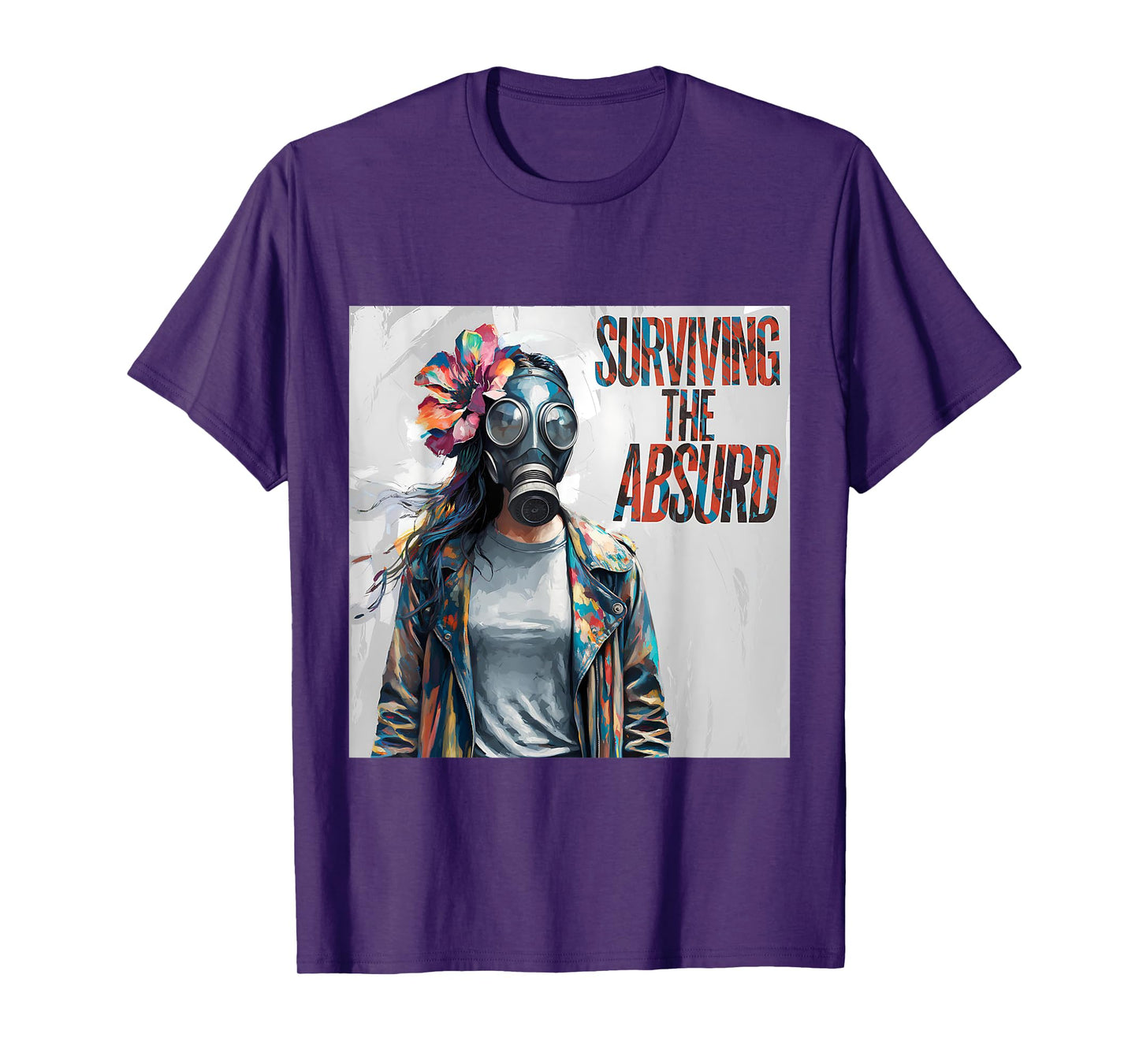 Surviving The Absurd Women Gas Mask Art Post-Apocalyptic T-Shirt