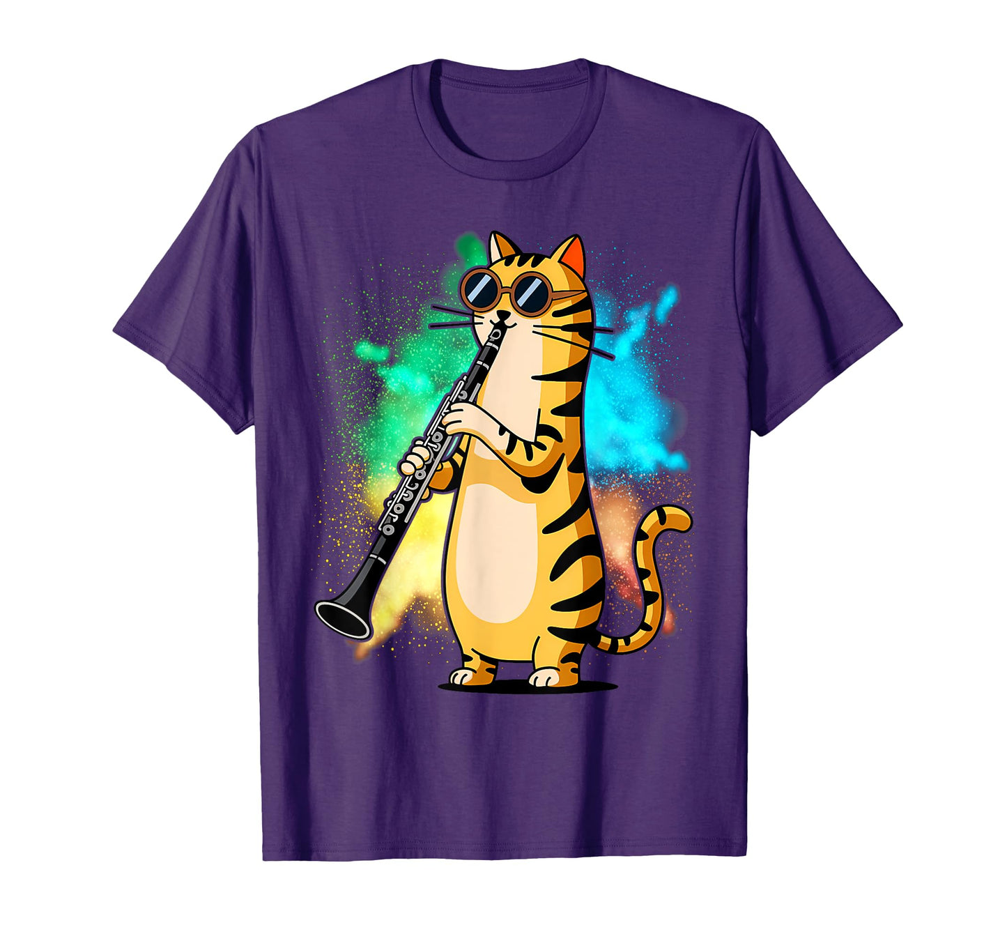 Cool Cat Playing The Clarinet Design Hippy Hipster Kitty T-Shirt
