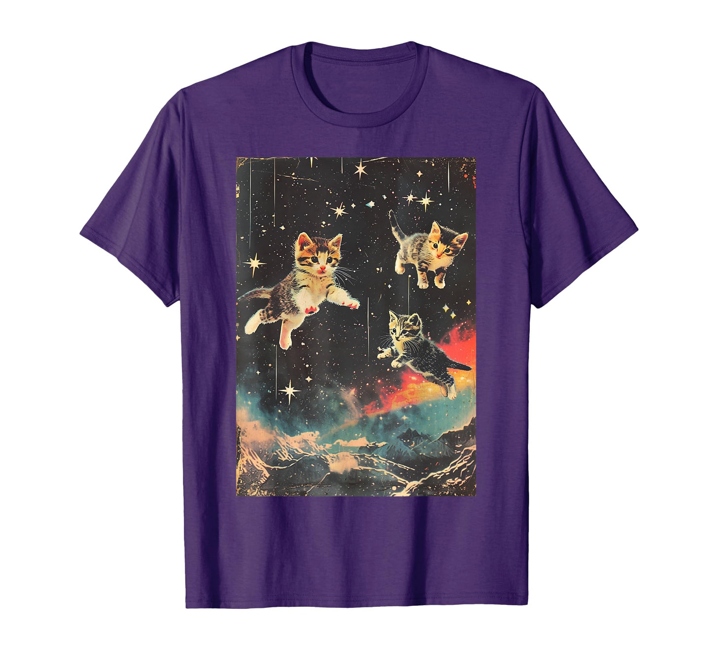 Funny Kittens Cat in Space Cute Vintage Art Retro T-Shirt