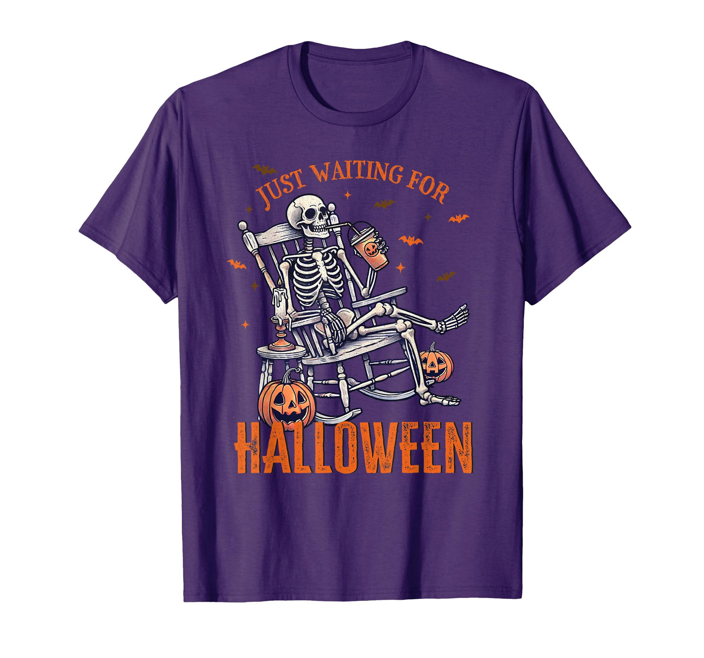 Funny Just Waiting For Halloween Skeleton Spooky Vibe Summer Men Women T-Shirt