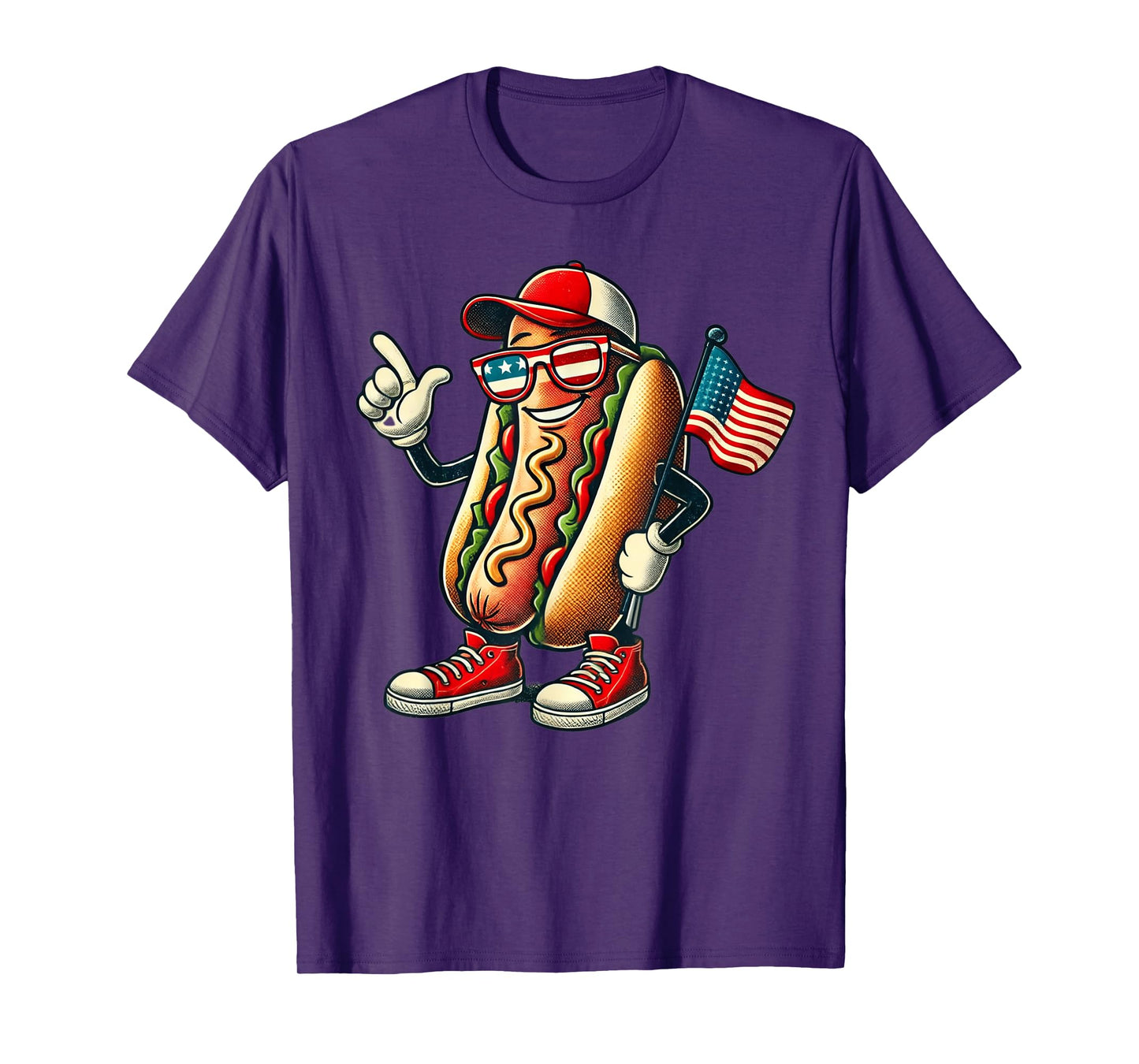 4th of July Hotdog Patriotic USA Flag Retro Boys Men Kids T-Shirt