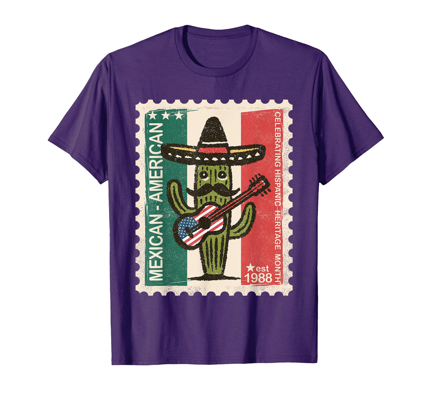 Mexican American Cactus Sombrero Guitar Hispanic Heritage T-Shirt