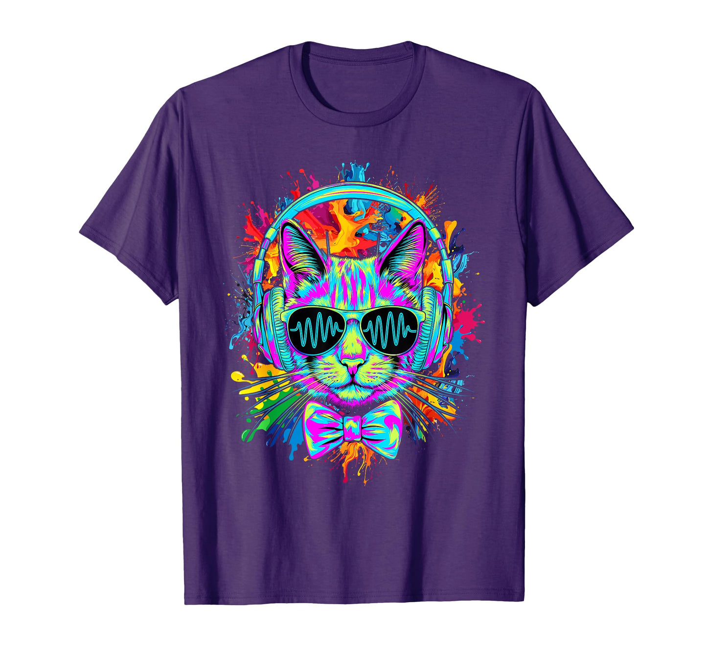 Funny Kitten Colourful Rainbow Rave Music DJ Cat T-Shirt