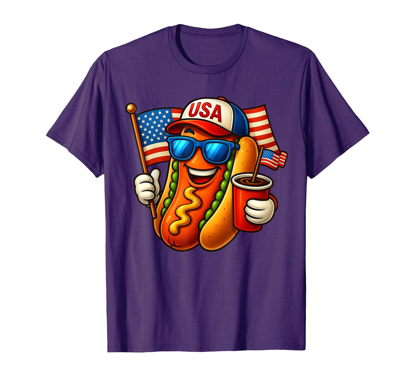 4th of July Hotdog Funny Fourth of July Patriotic USA Flag T-Shirt
