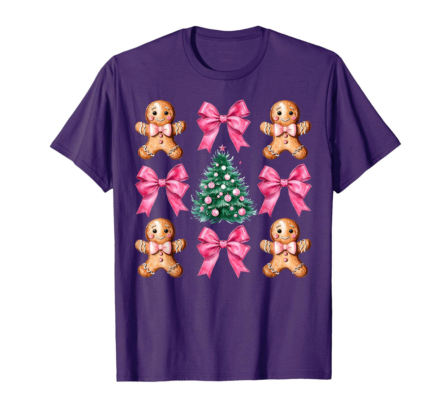 Cute Coquette Pink Bow Xmas Gingerbread Man Christmas Tree T-Shirt