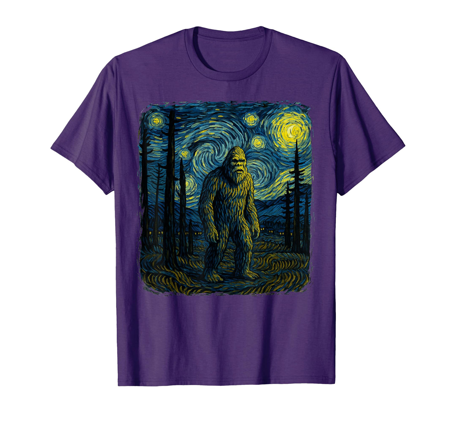 Bigfoot Starry Night Van Gogh Funny Gifts Men Women Boy Kid T-Shirt