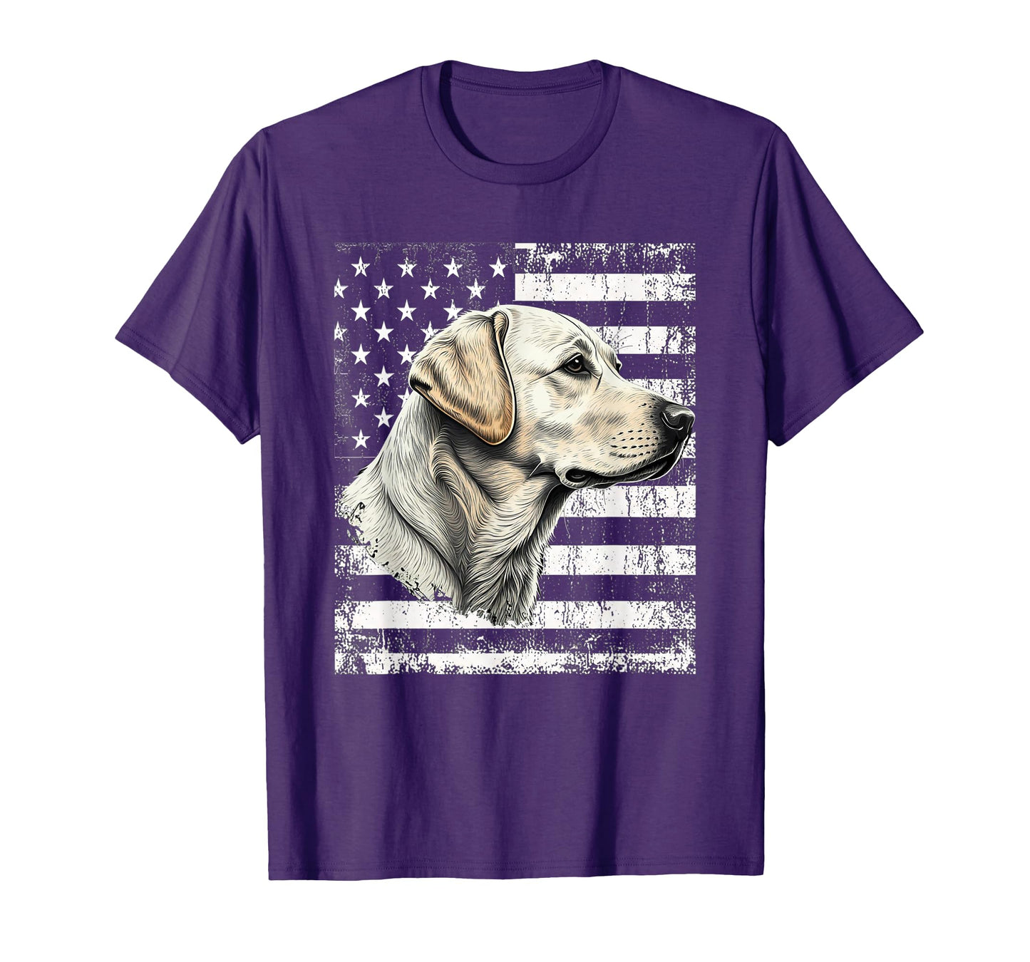 Patriotic USA Flag Yellow Labrador Distressed Retro Design T-Shirt