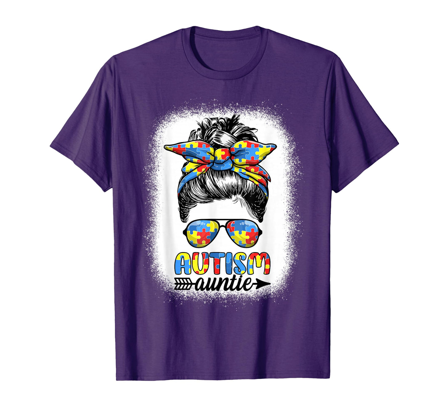 Autism Auntie Life - Messy Bun Autism Aunt Autism Awareness T-Shirt