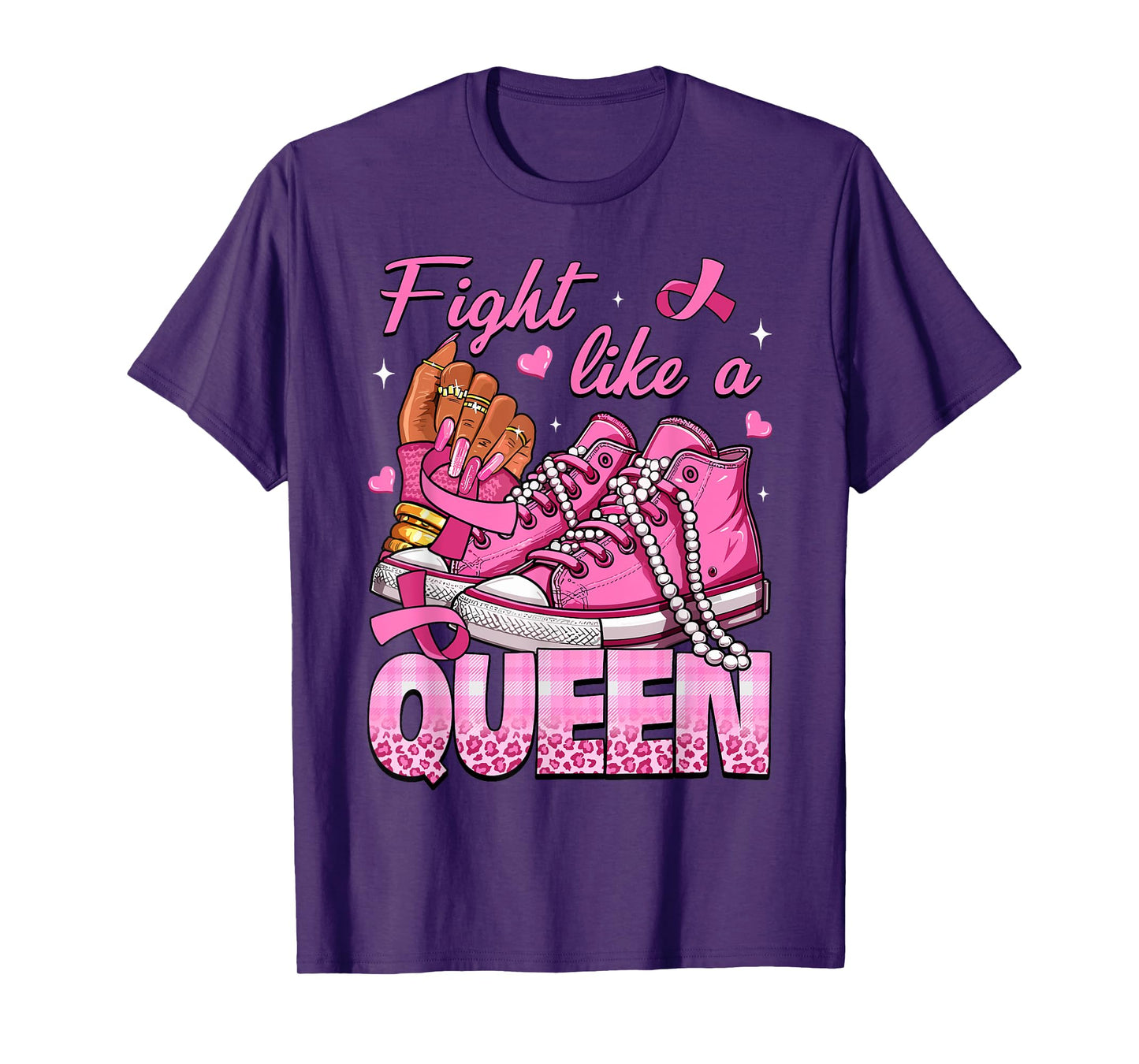 Fight Like A Queen Women Girl Sneakers Breast Cancer Warrior T-Shirt