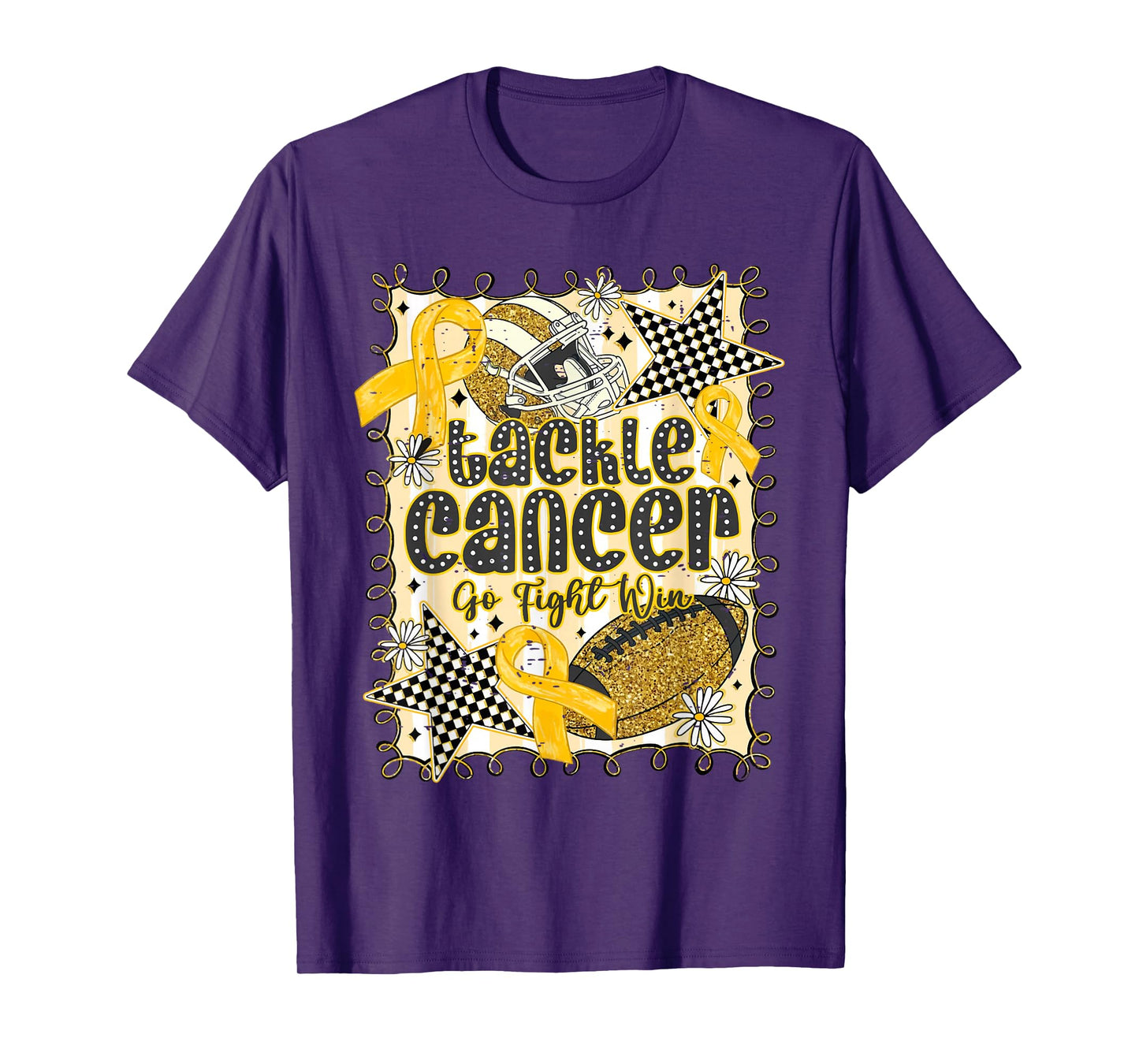 Tackle Cancer Go Fight Win Childhood Cancer Gold Football T-Shirt