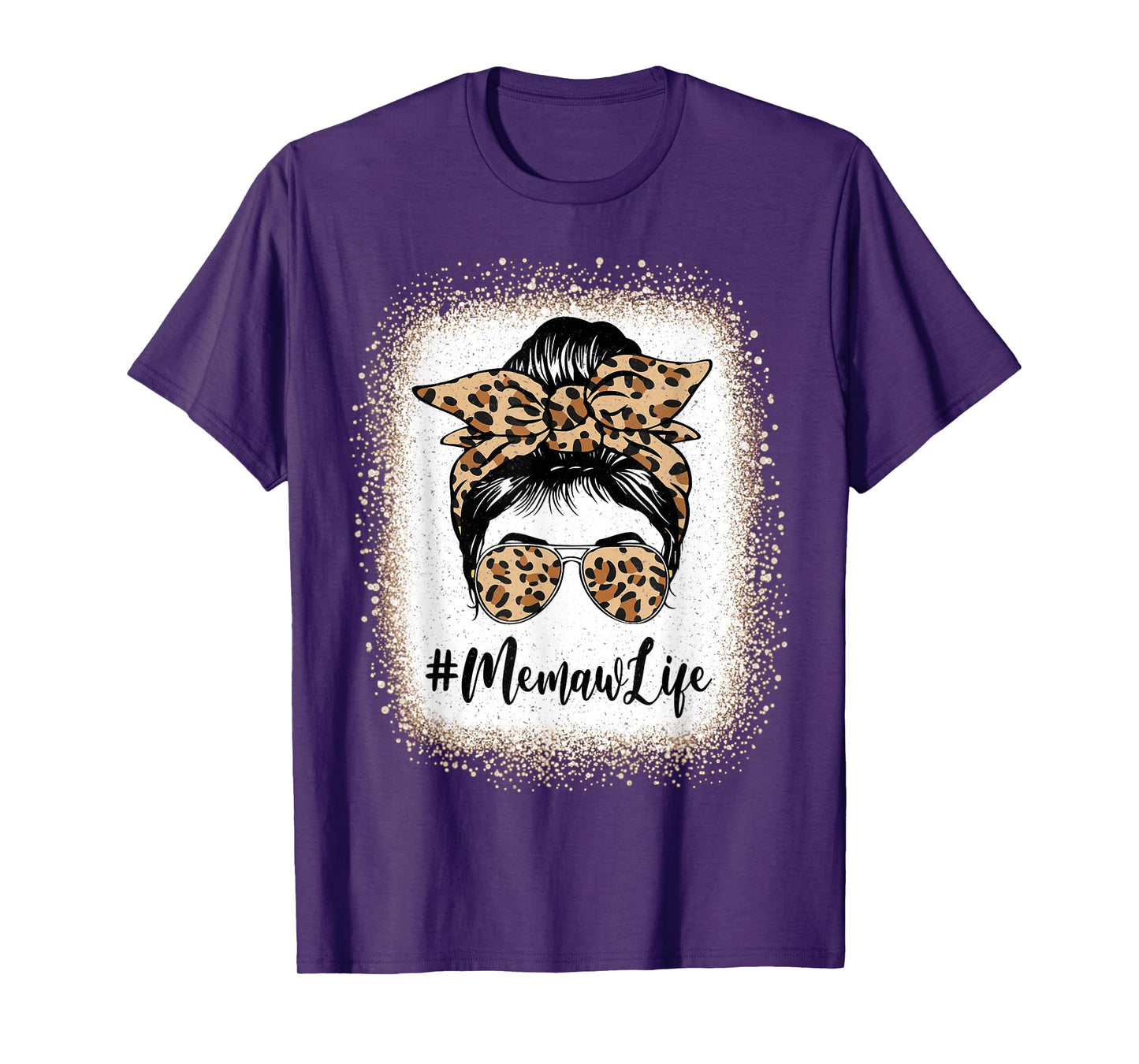 Memaw Life Bleached Leopard Messy Bun Mother's day T-Shirt