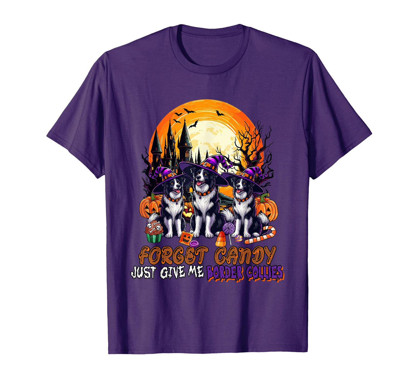 Forget Candy Give Me Border Collies Halloween Witches T-Shirt