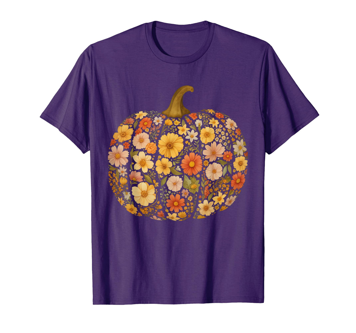 Pumpkin Floral Autumn Fall Season Wildflower Thanksgiving T-Shirt