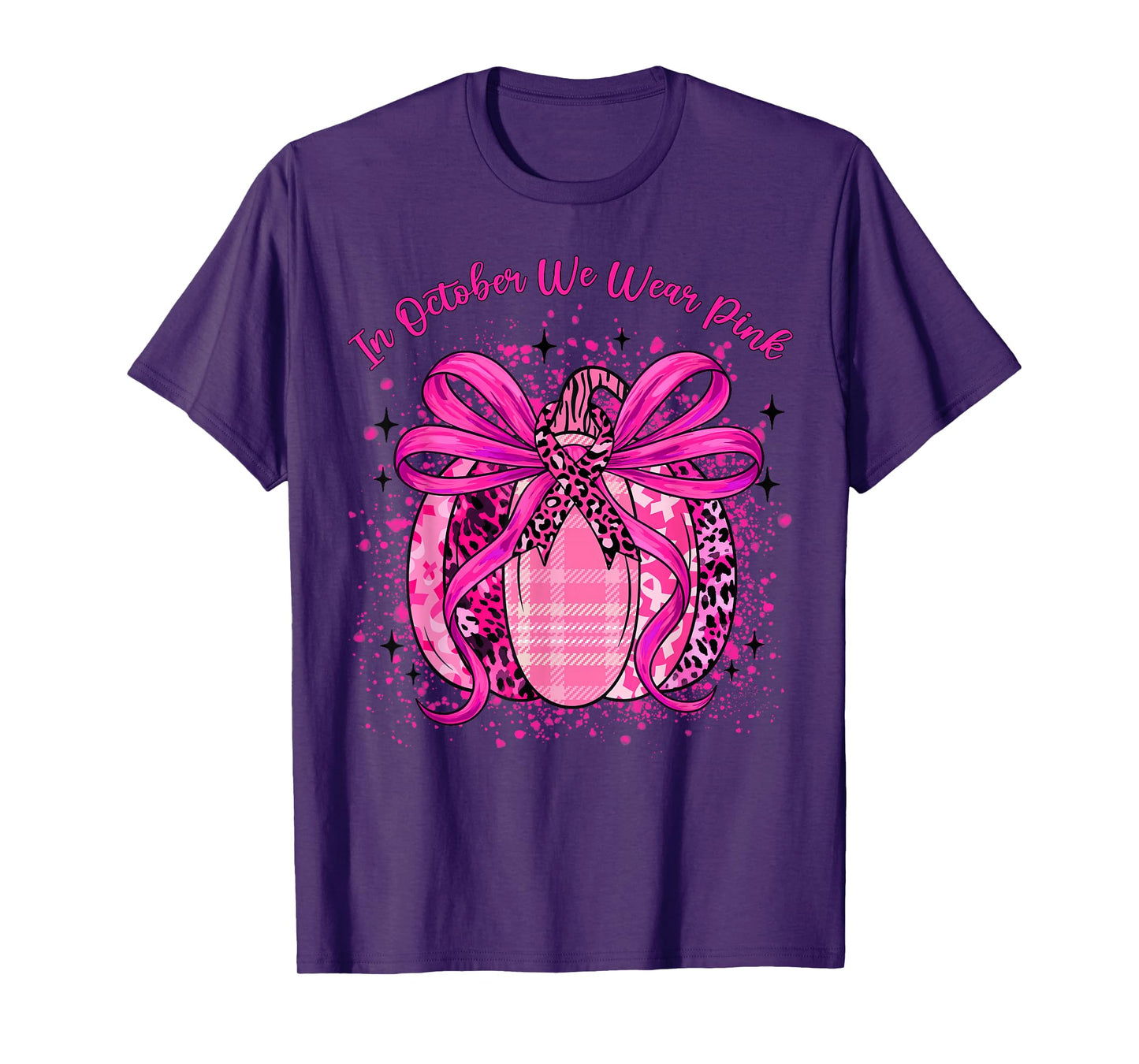 in October We Wear Pink Breast Cancer Pumpkin Ribbon Women T-Shirt