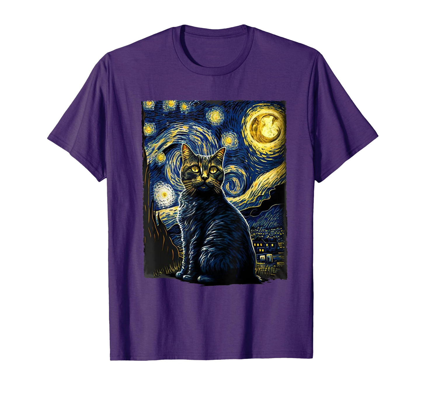 Starry Night Cat Van Gogh Cat Lover Gifts Cat Mom, Cat Dad T-Shirt
