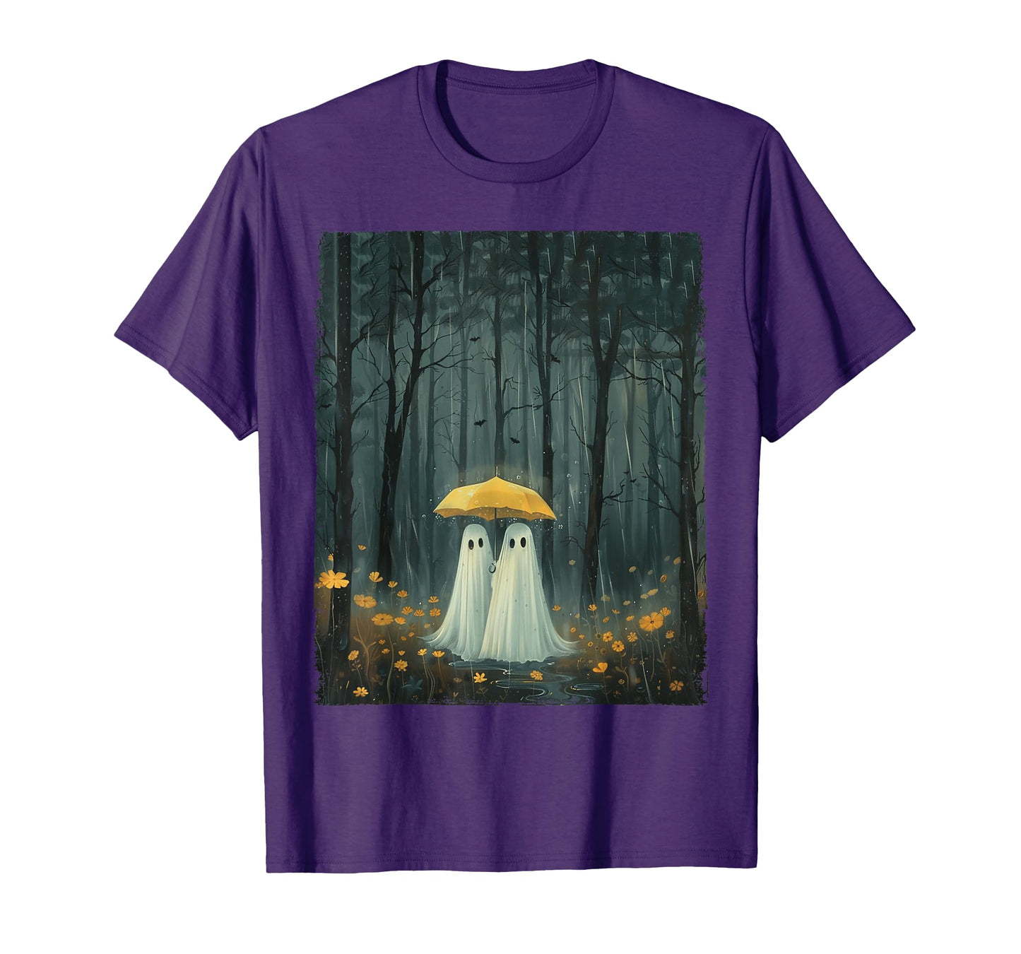 Floral Ghost Holds Umbrella Couple Spooky Season Women Men T-Shirt