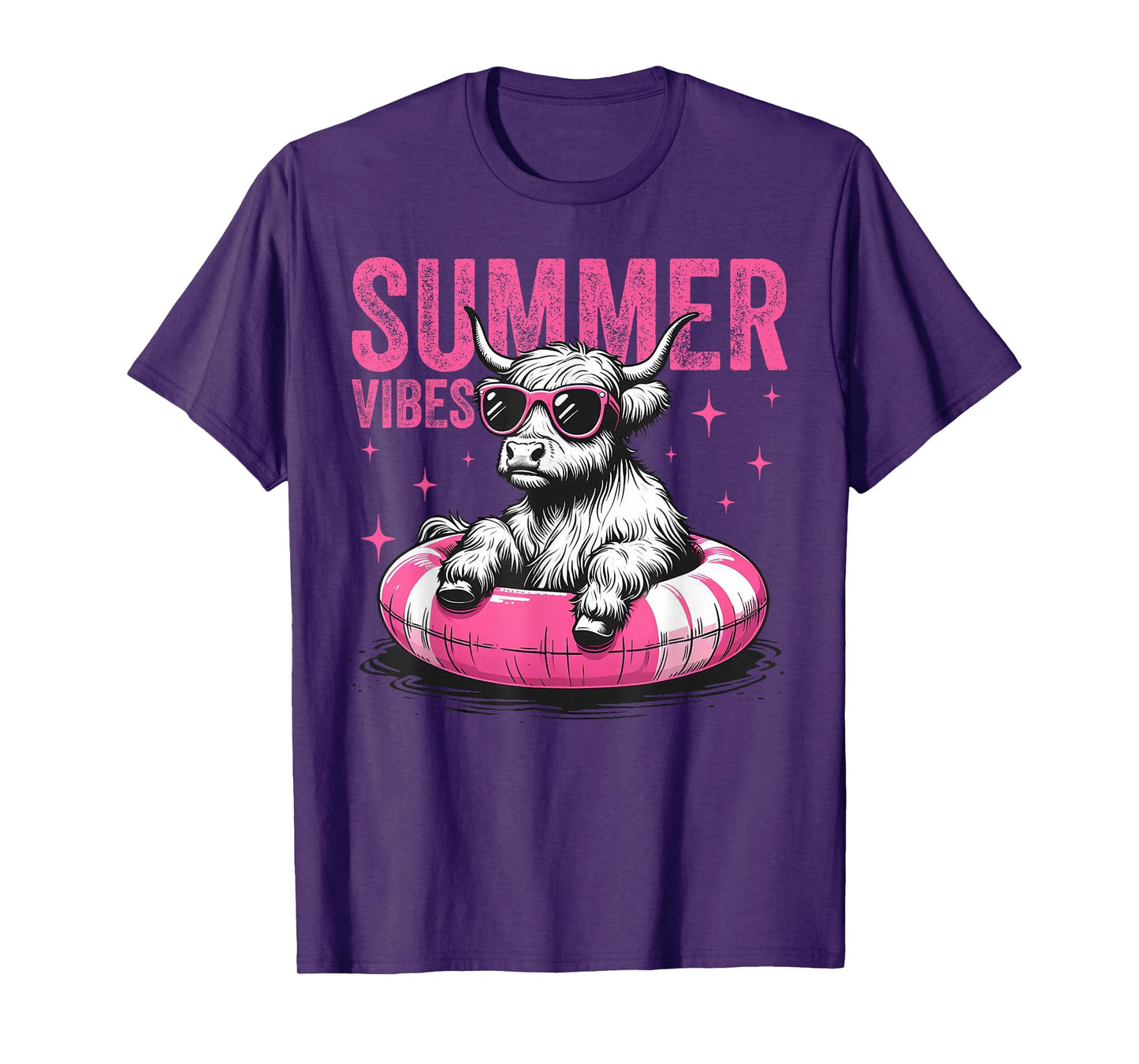 Summer Vibes Funny Highland Cow Pool Float Beach (2 Sided) T-Shirt