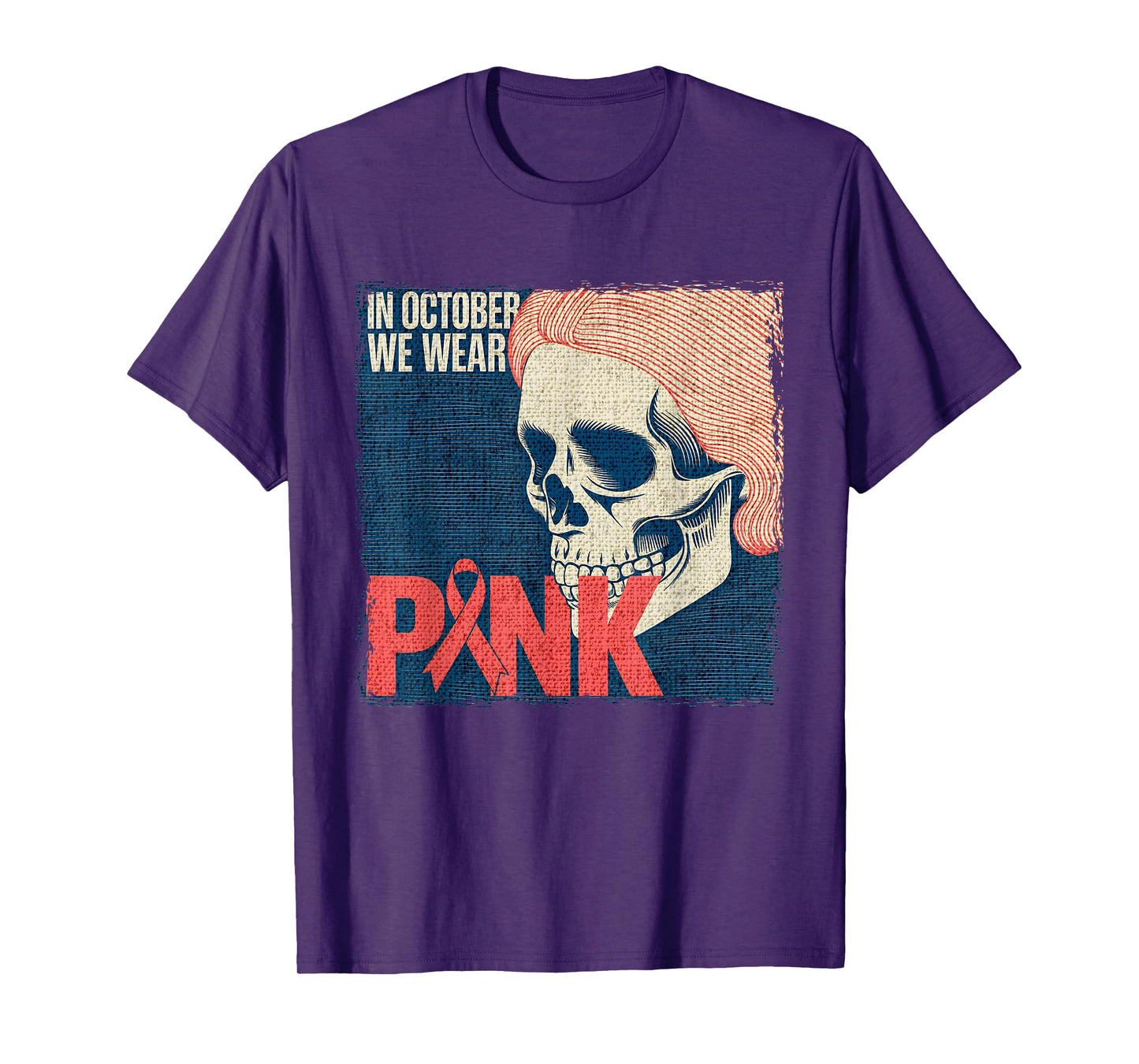 in October We Wear Pink Breast Cancer Awareness Month Skull T-Shirt